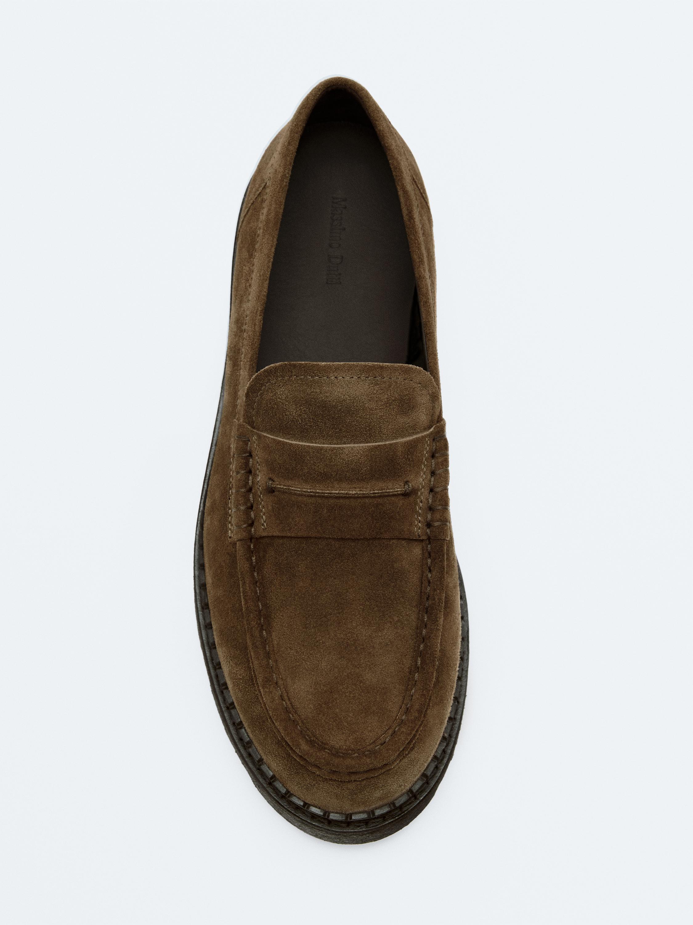 Mokasini lëkure me shollë si gomë traktori me rrip dekorativ