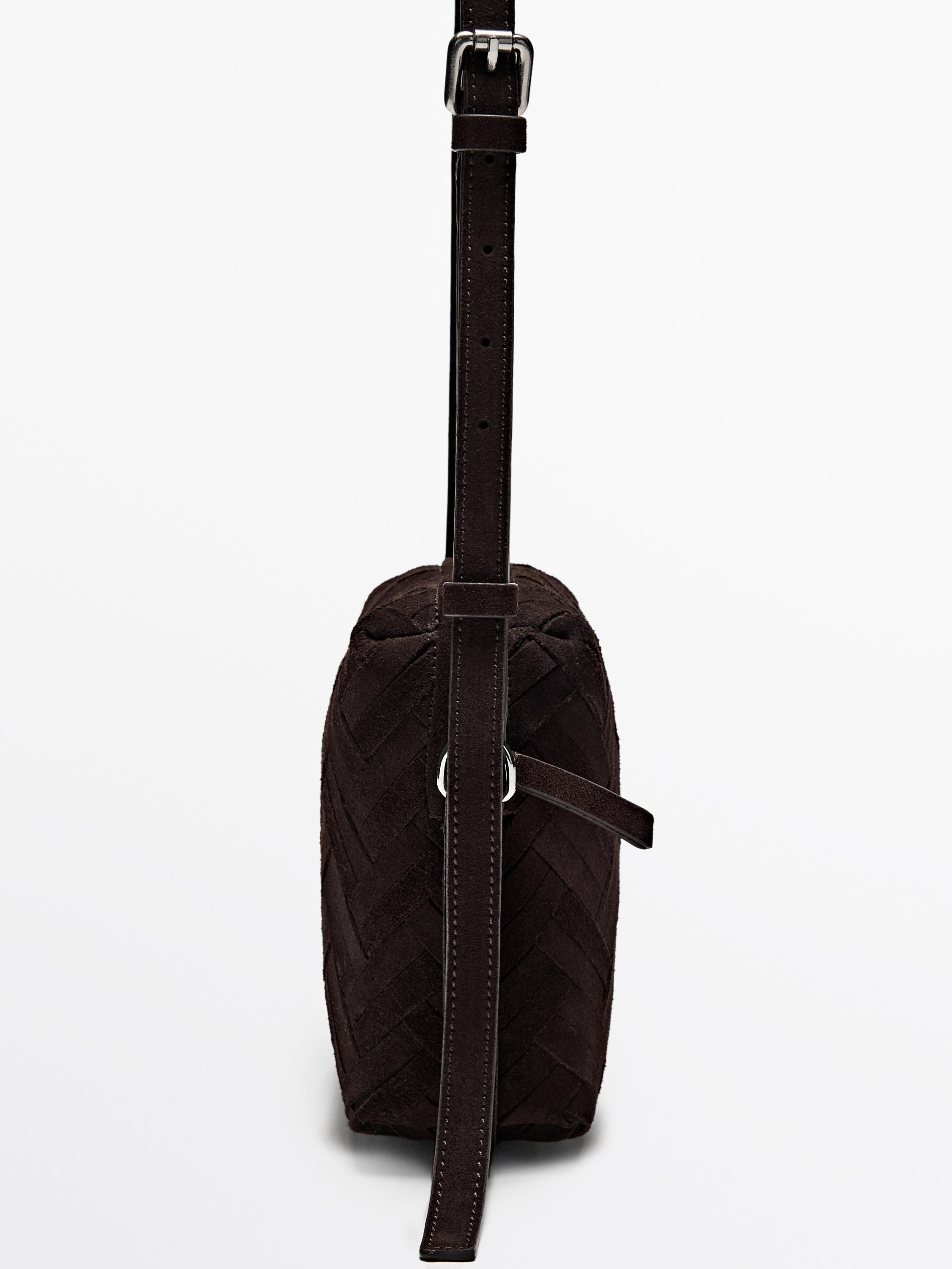 Split suede braided bucket bag