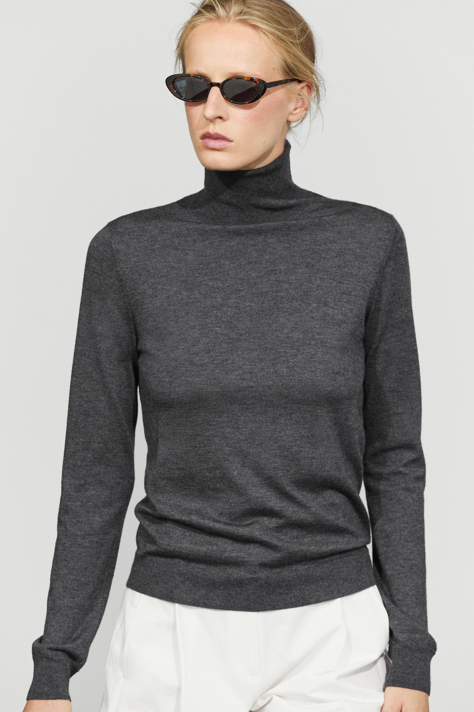 Wool-blend turtleneck knit sweater