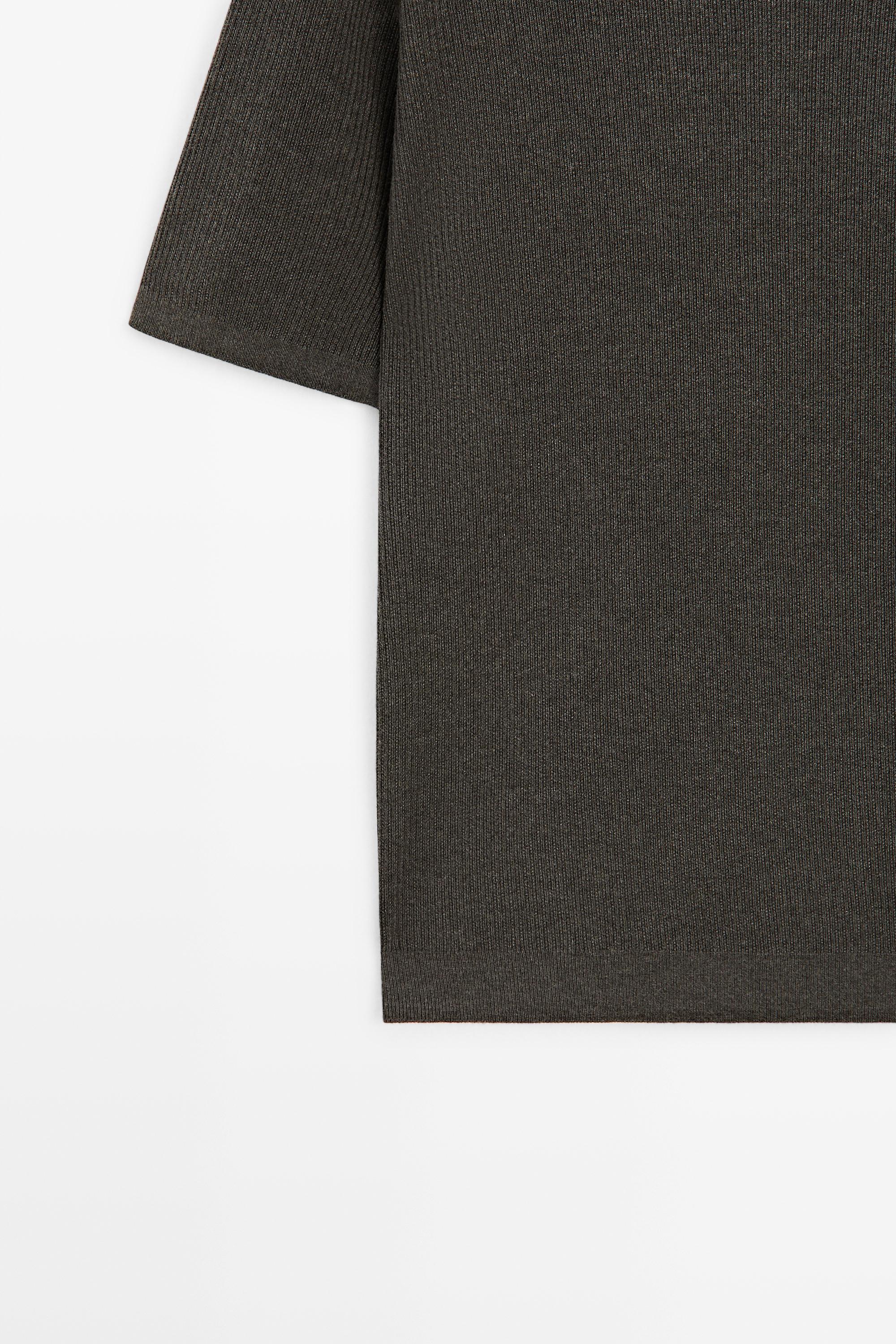 Short sleeve knit cotton blend sweater — CHARCOAL