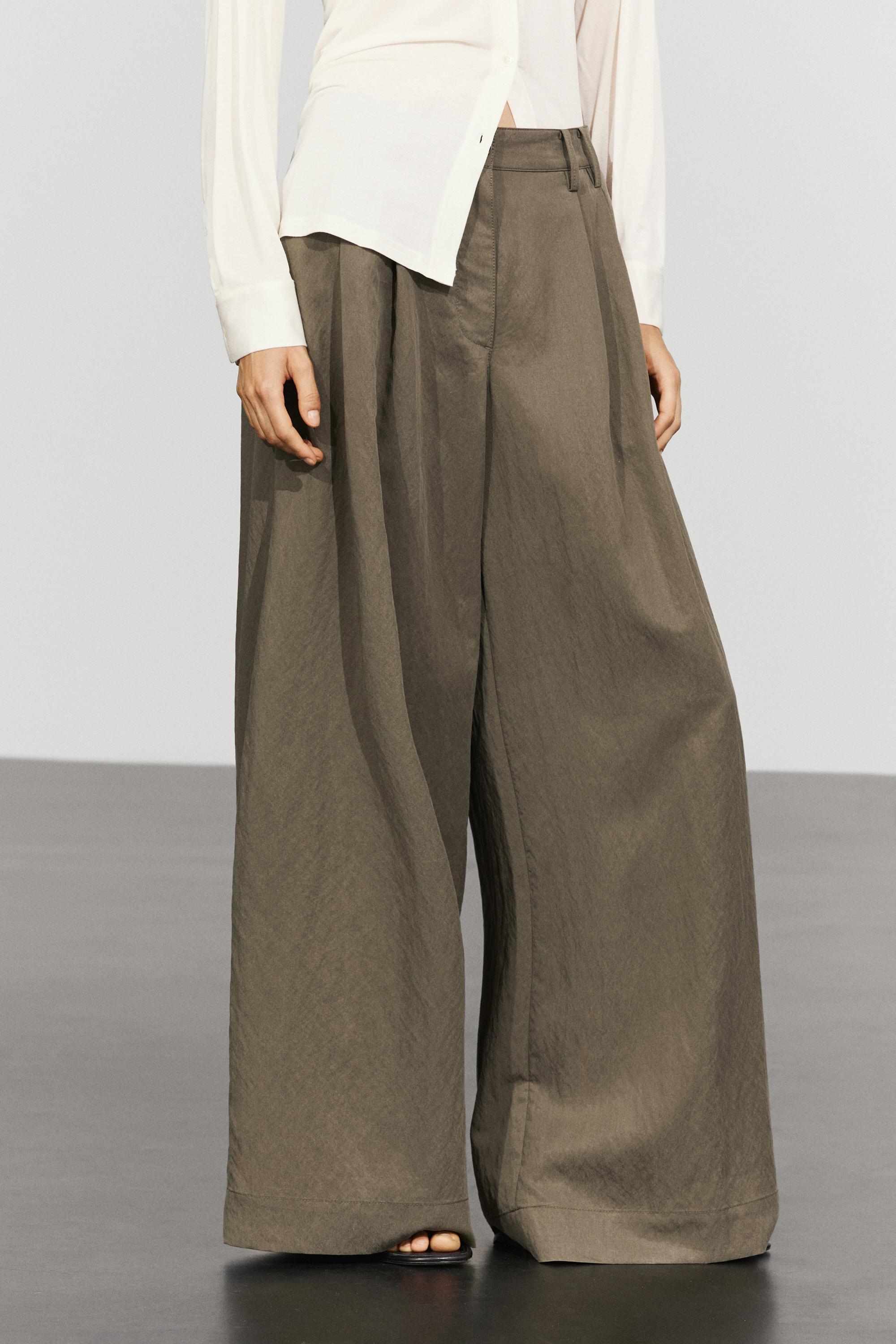 Technical wide-leg pleated pants — MOLE BROWN