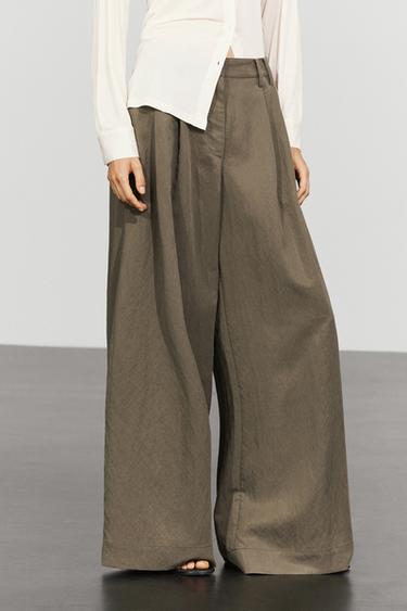Technical wide-leg pleated pants — MOLE BROWN 3