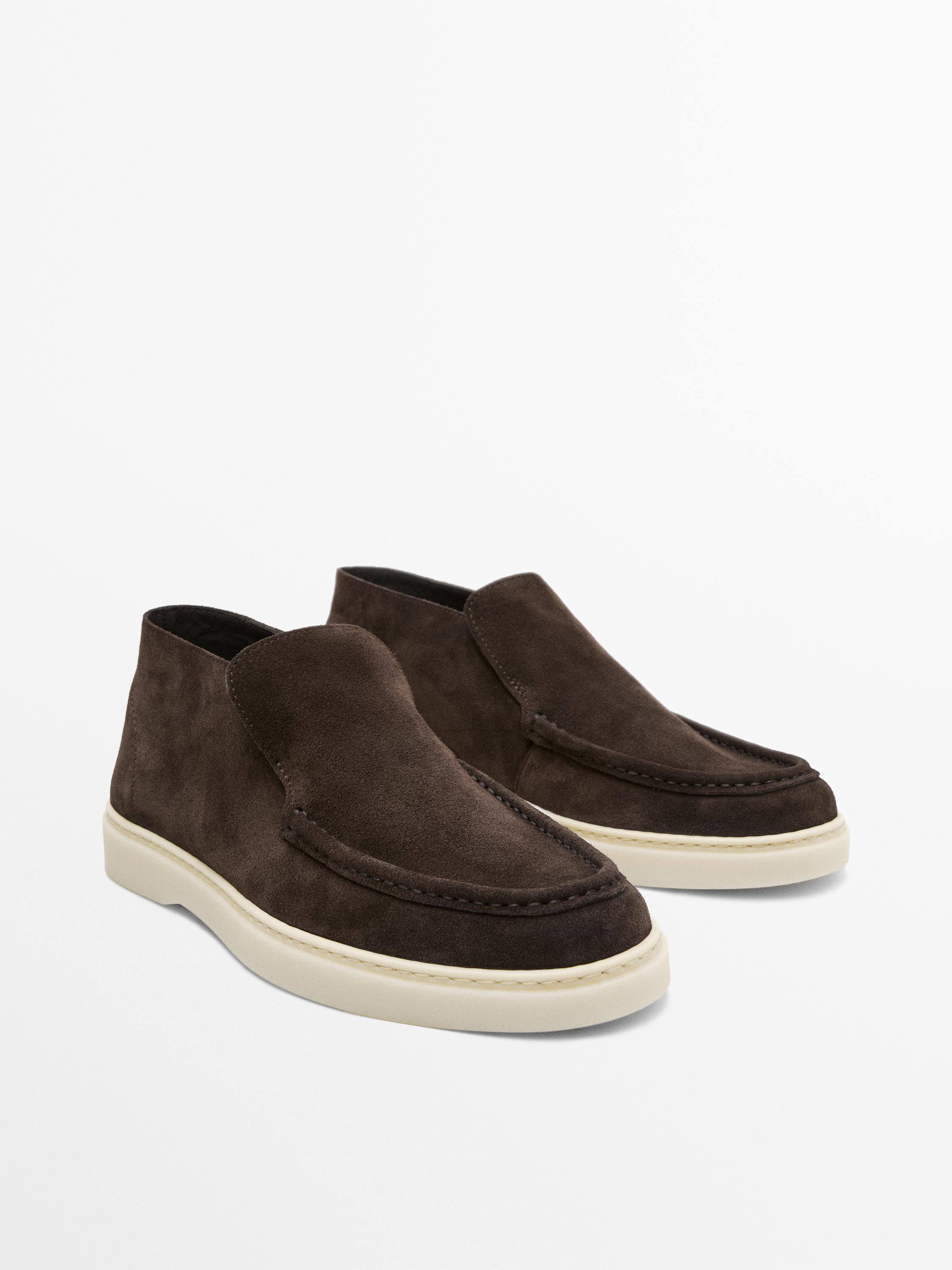 Split suede leather boot-style loafer — BROWN