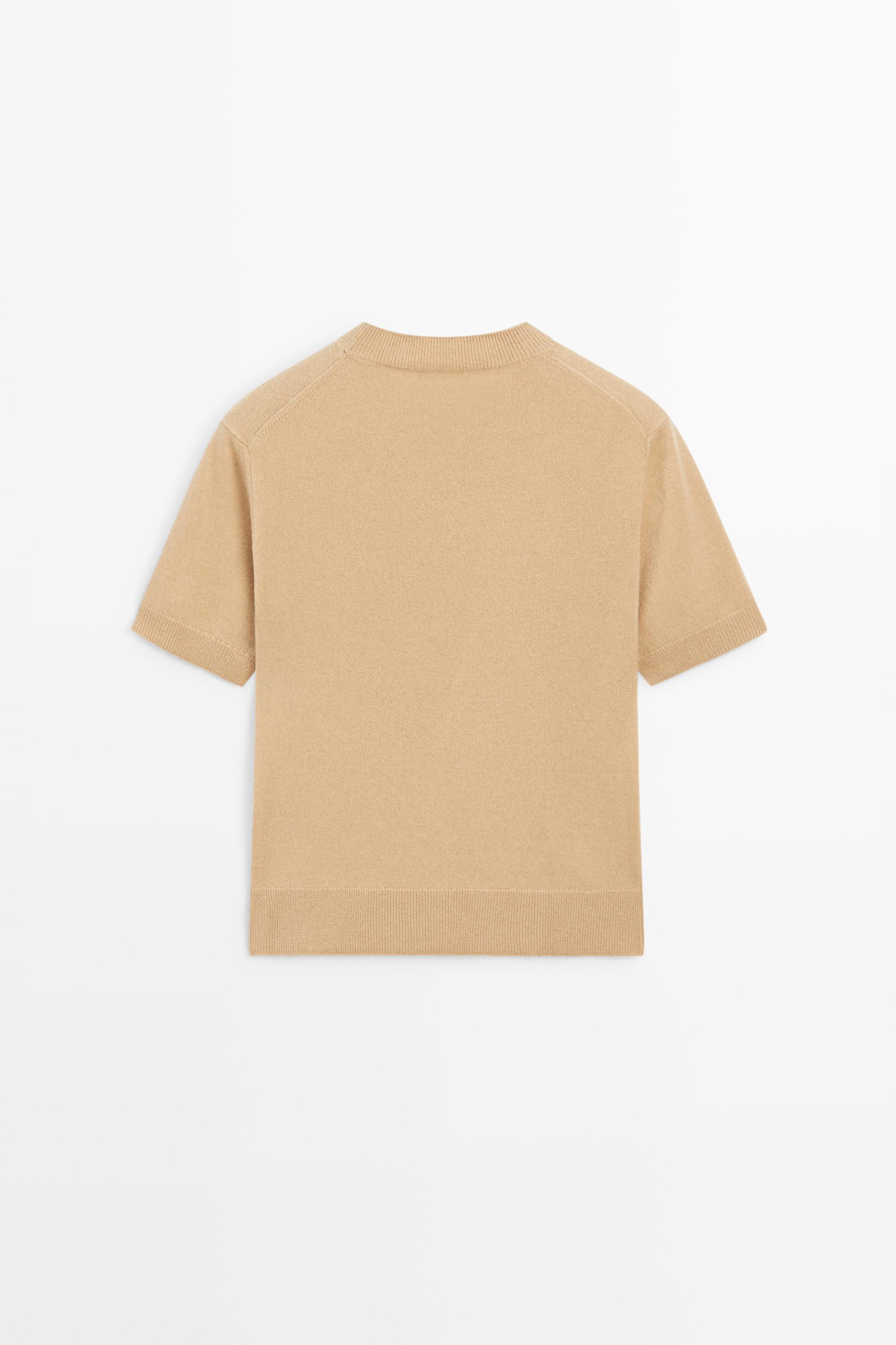 Wool blend short-sleeve knit sweater — CAMEL