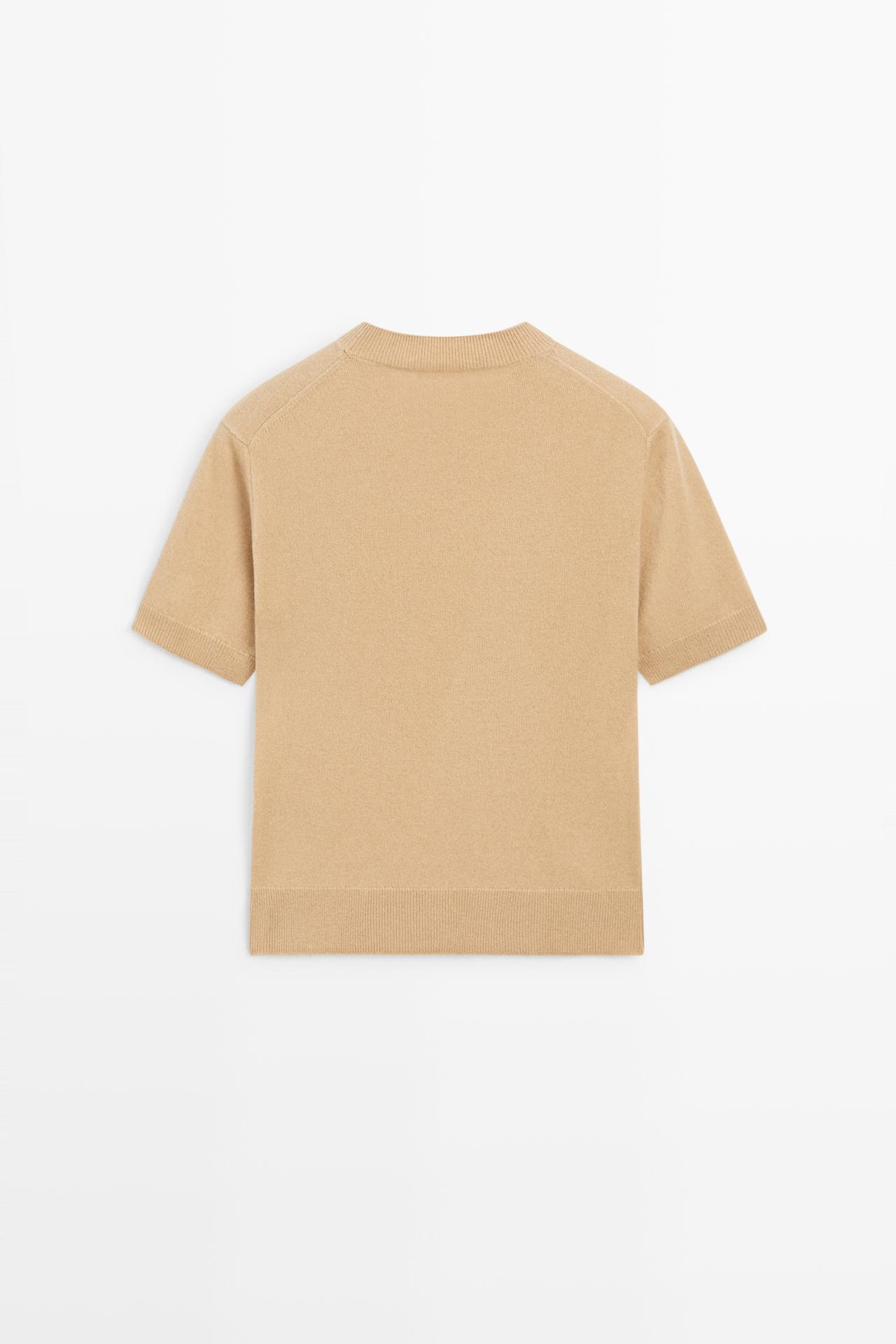 Short sleeve wool blend knit sweater — CAMEL