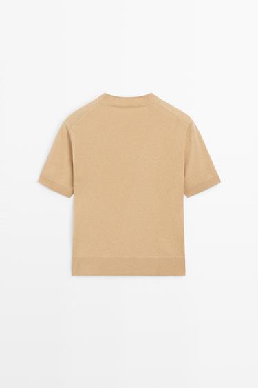 Short sleeve wool blend knit sweater — CAMEL 6