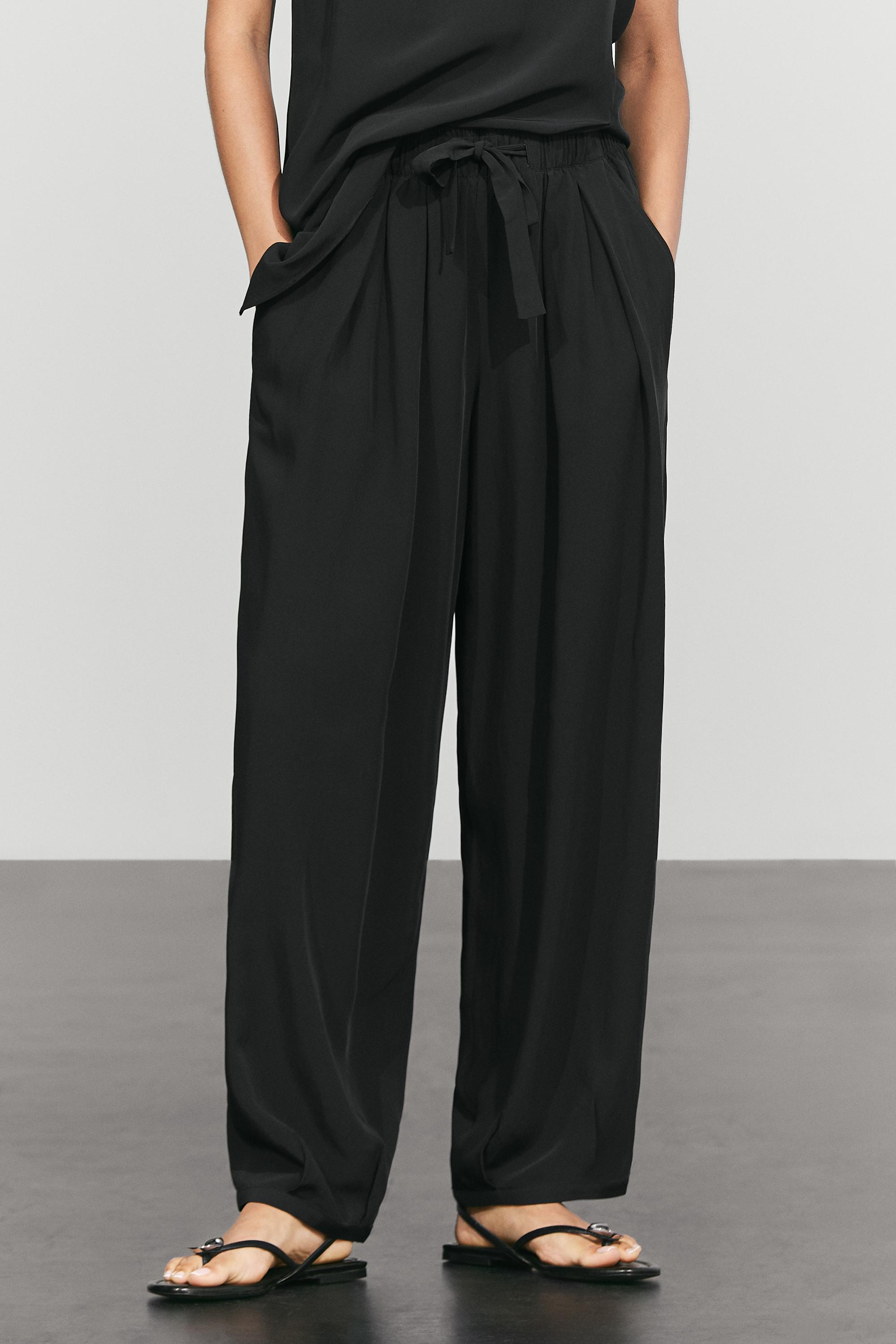 Flowing pants with tie-waist — BLACK