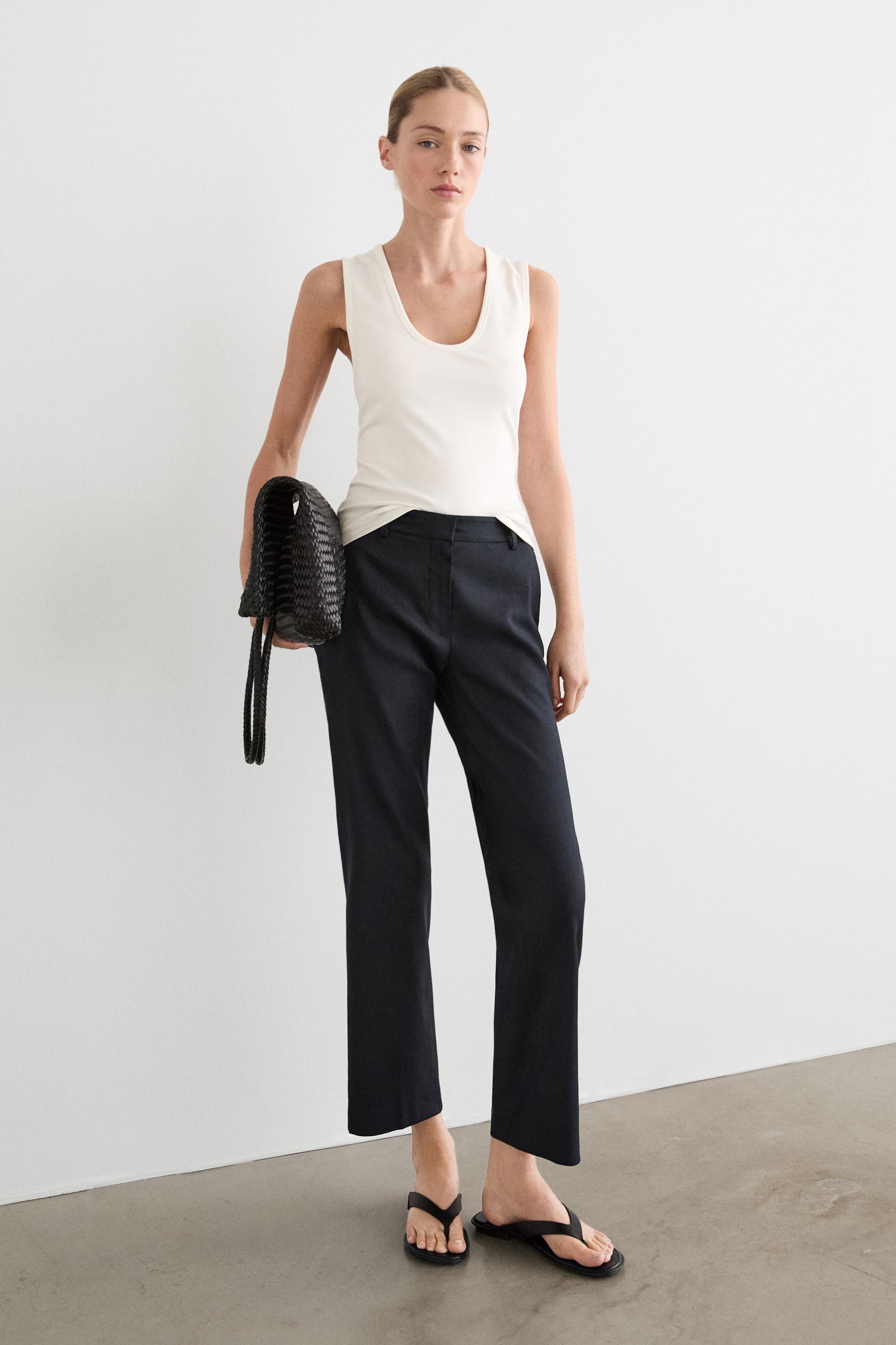 Straight-leg linen blend trousers — NAVY BLUE