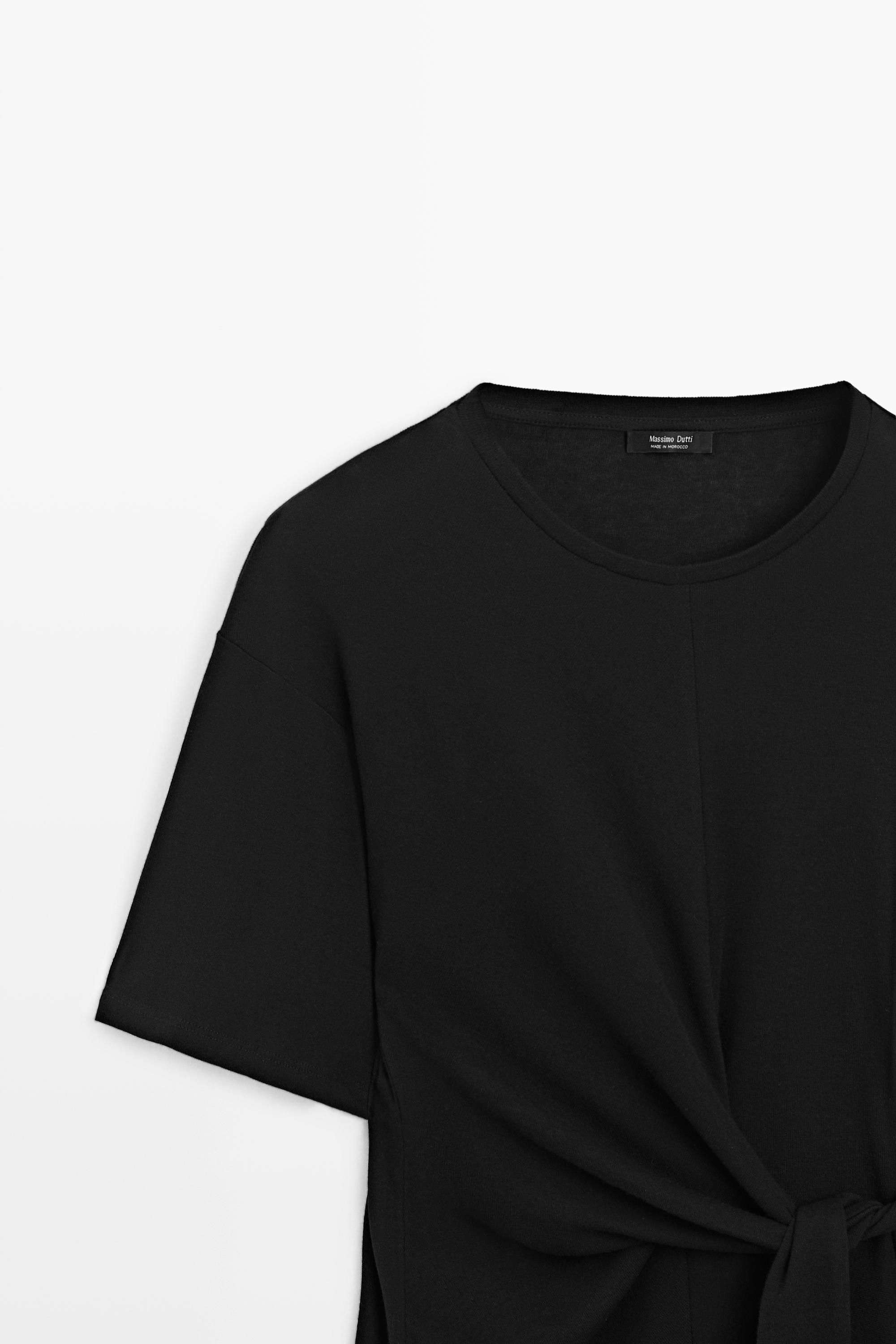 Short sleeve T-shirt with tie detail — BLACK