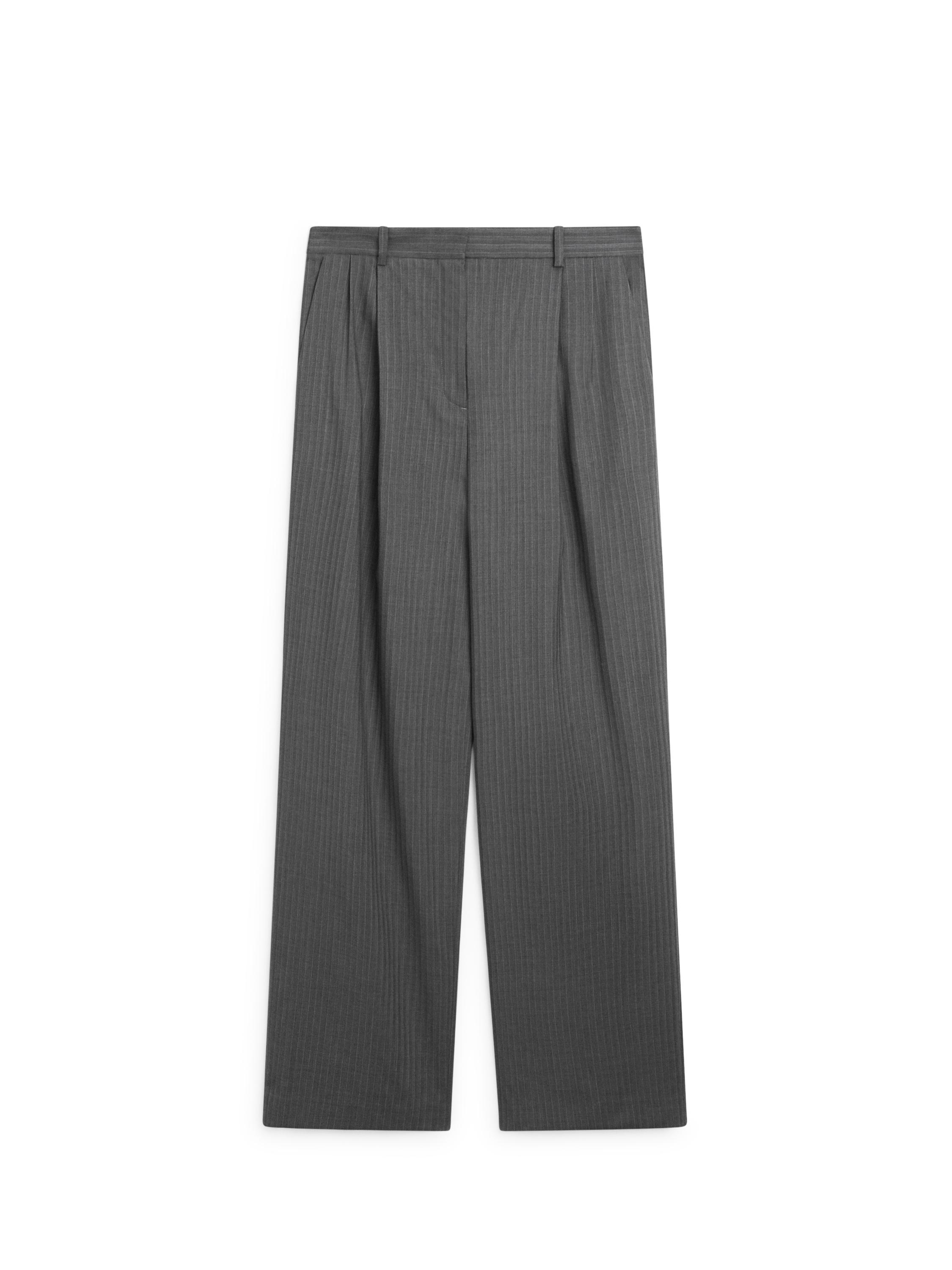 Pinstripe cool wool blend suit trousers — GREY