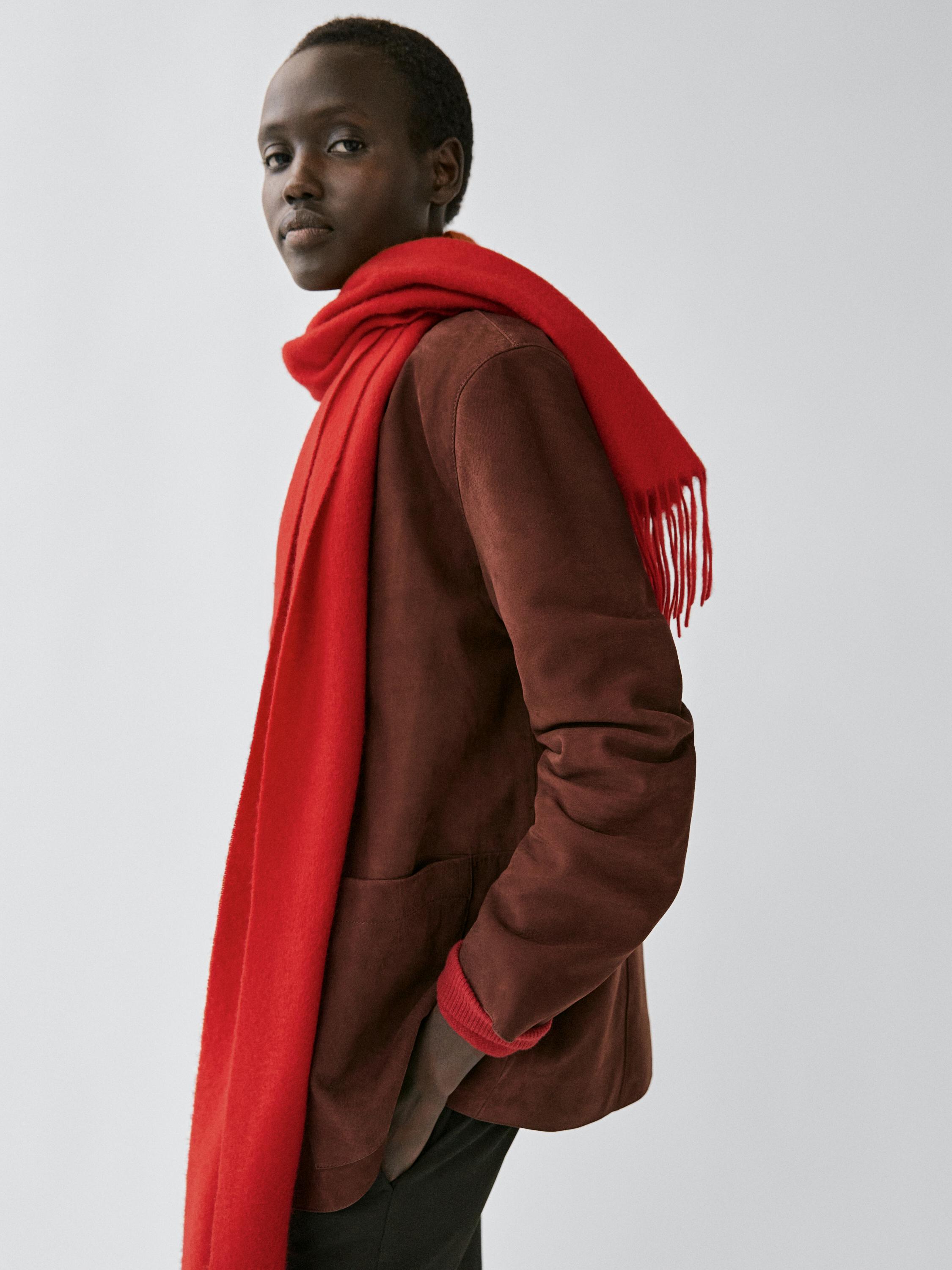 100% cashmere fringed scarf · Red, Brown · Scarf | Massimo Dutti