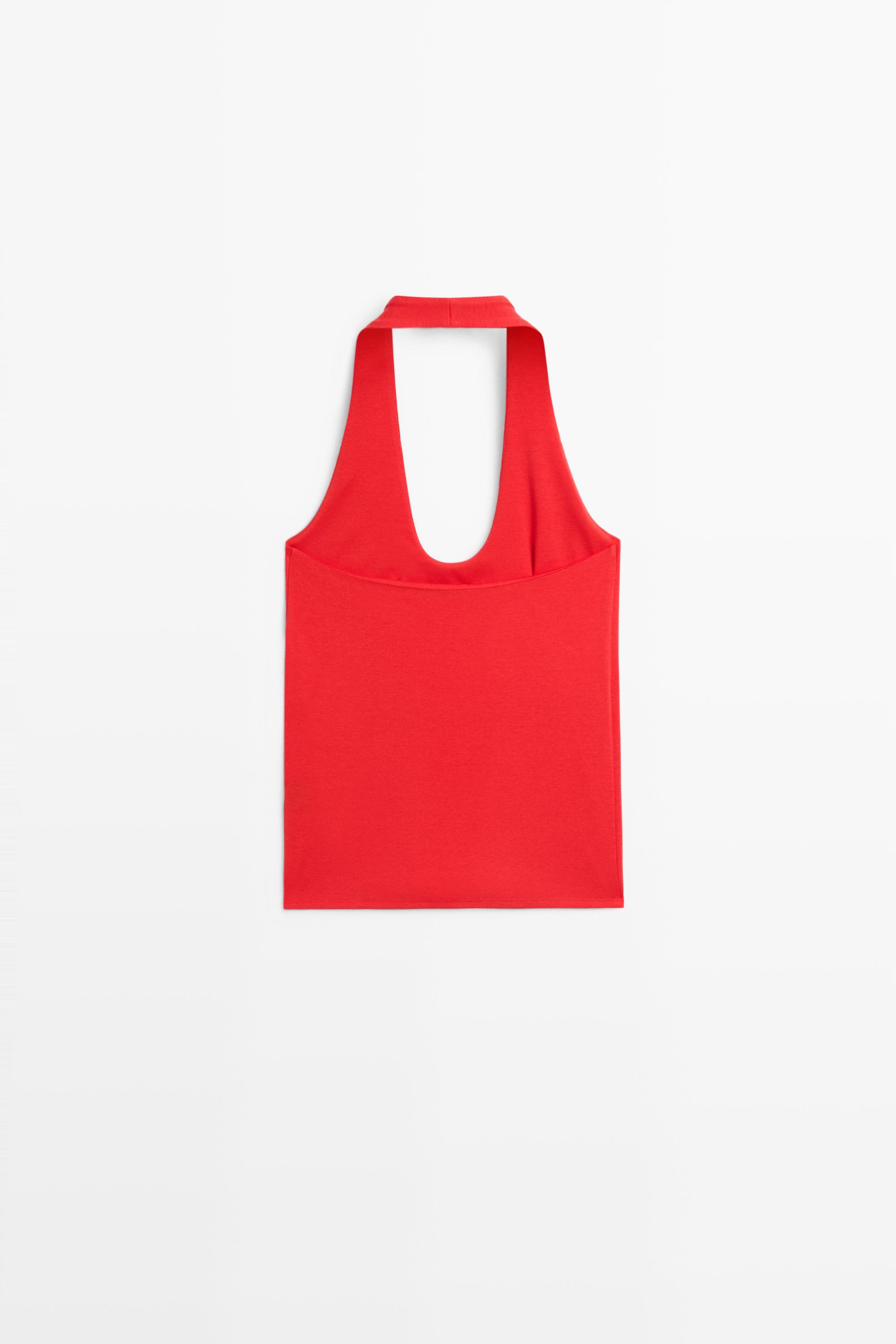 Cotton modal blend halter top — RED