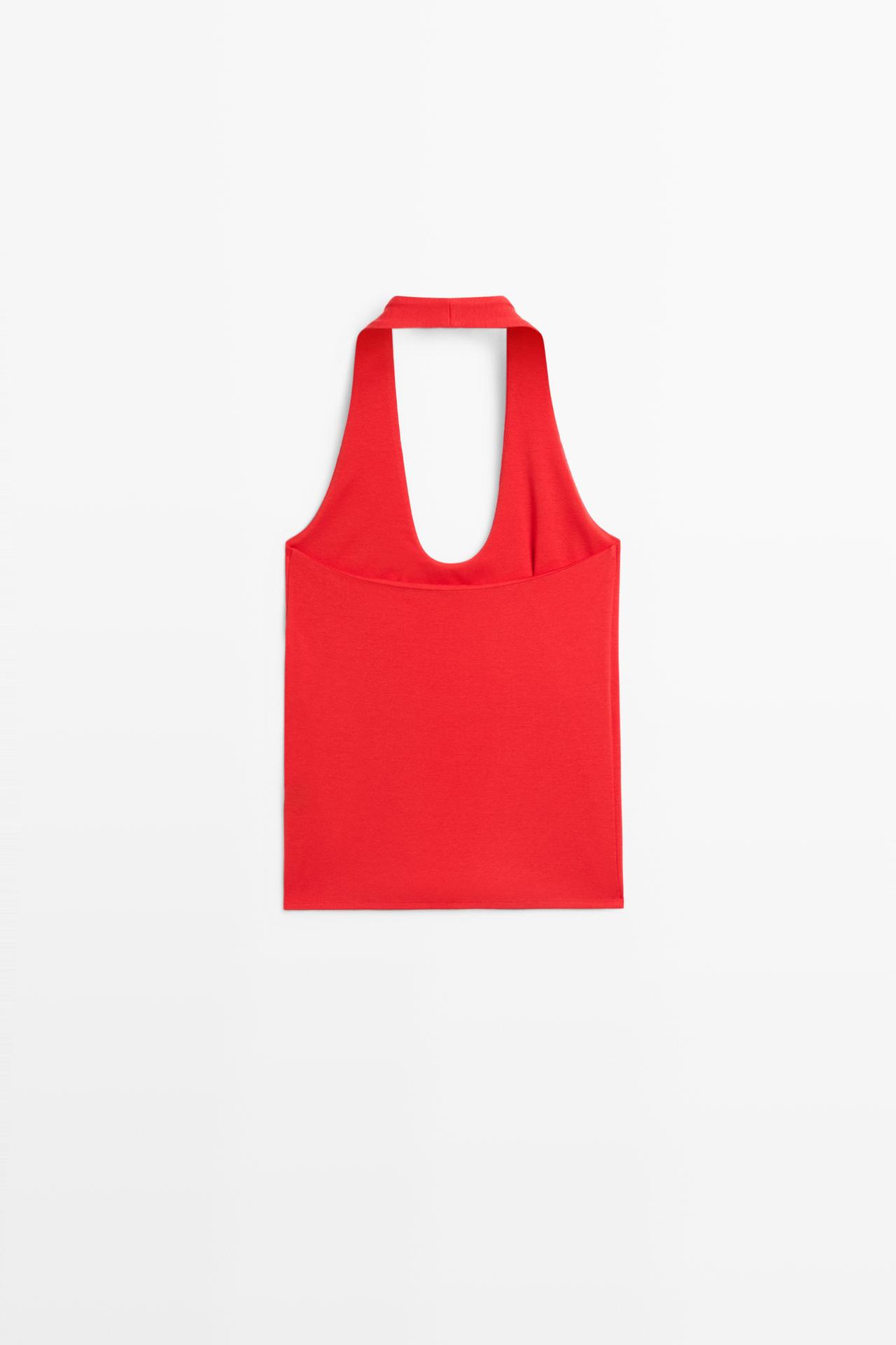 Cotton modal blend halter top — RED