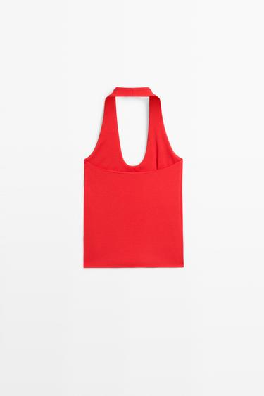Cotton modal blend halter top — RED 6