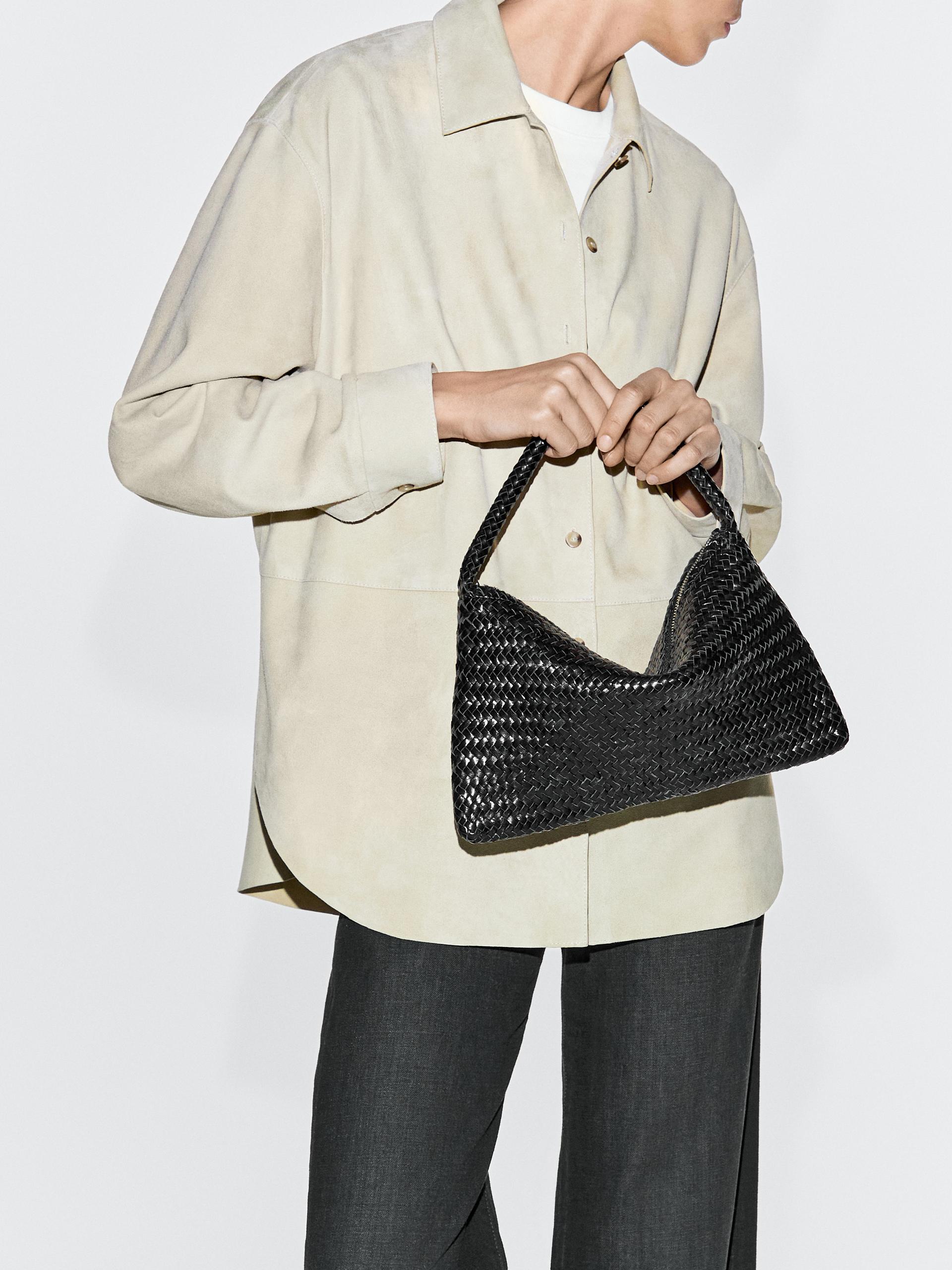 Borsa A Spalla Piccola In Pelle Intrecciata - Nero - 01 - Massimo Dutti - Femminile