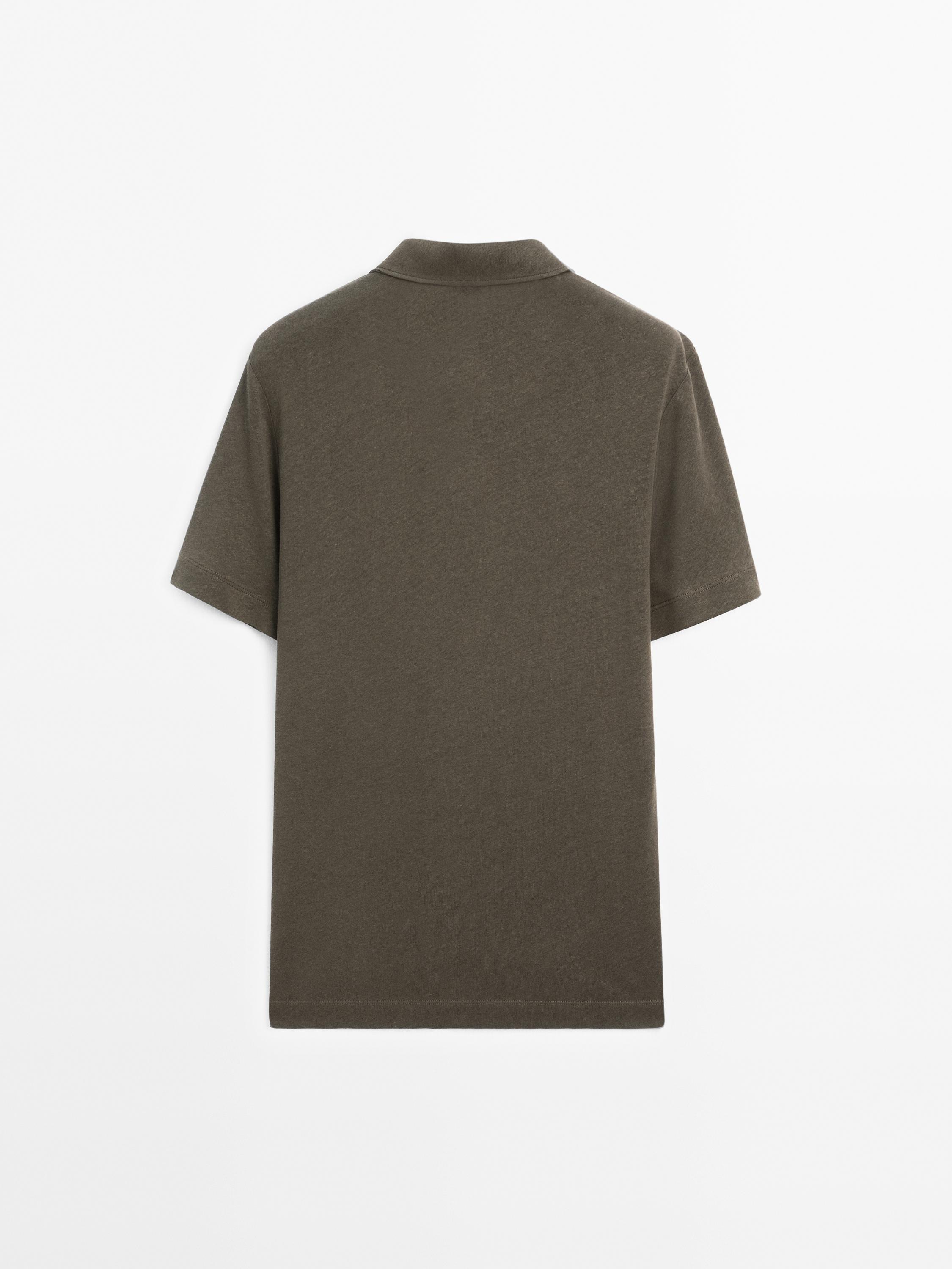 Linen blend short sleeve polo shirt