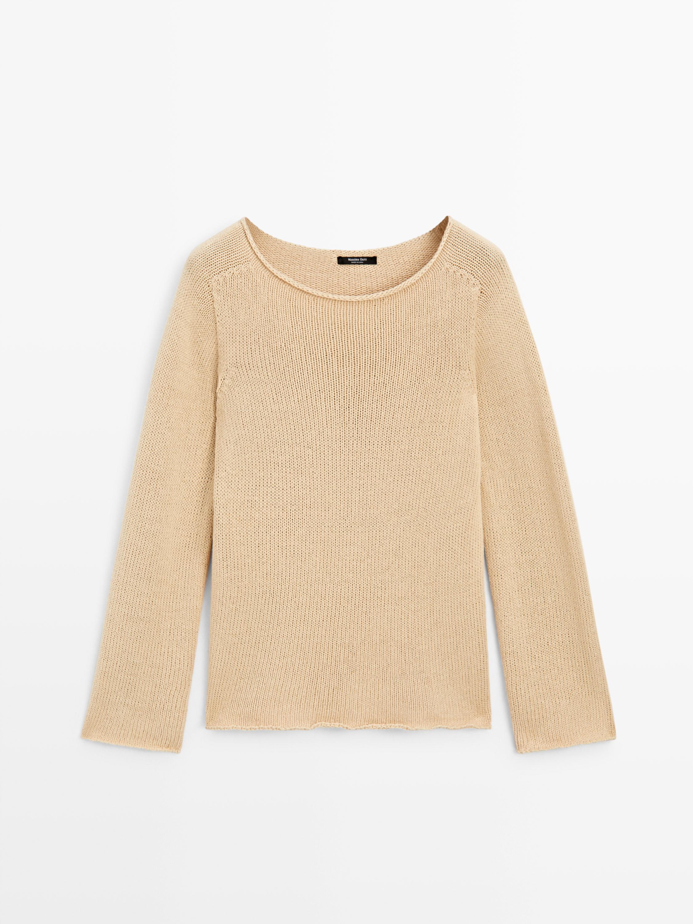 Cotton blend knit sweater — CORN YELLOW