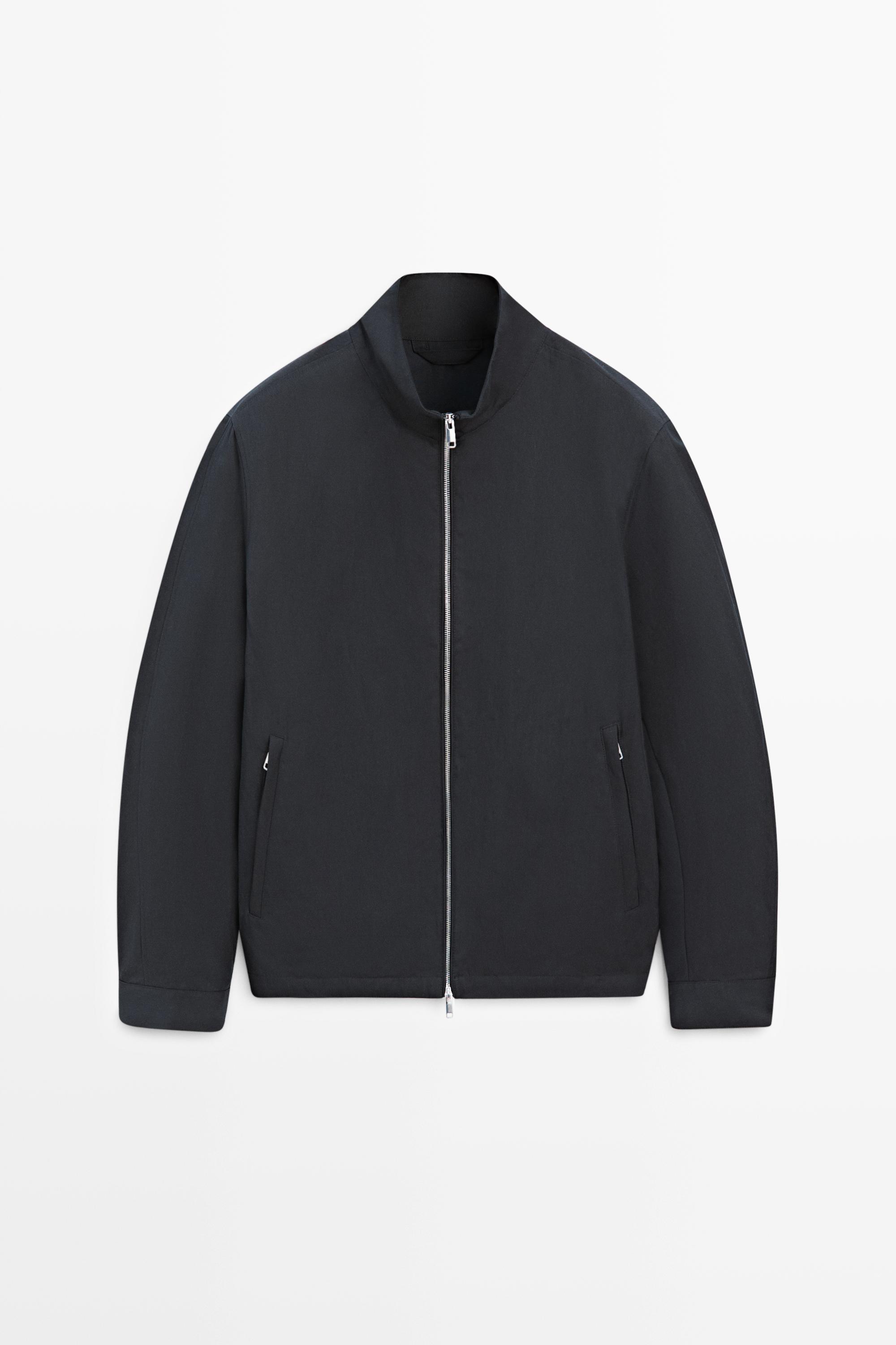 Cotton blend high-neck jacket — DARK NAVY