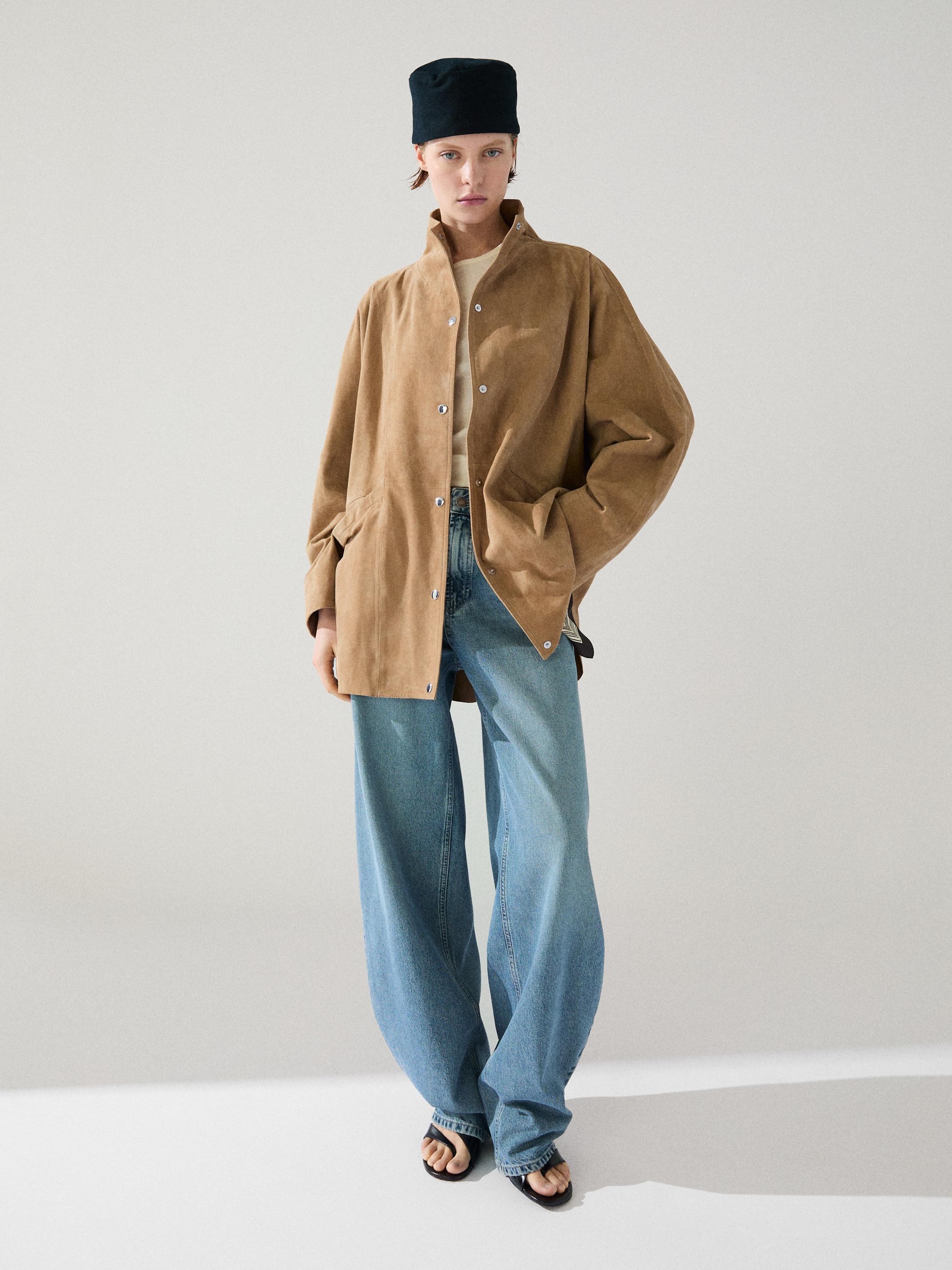 Oversize suede leather jacket — SAND