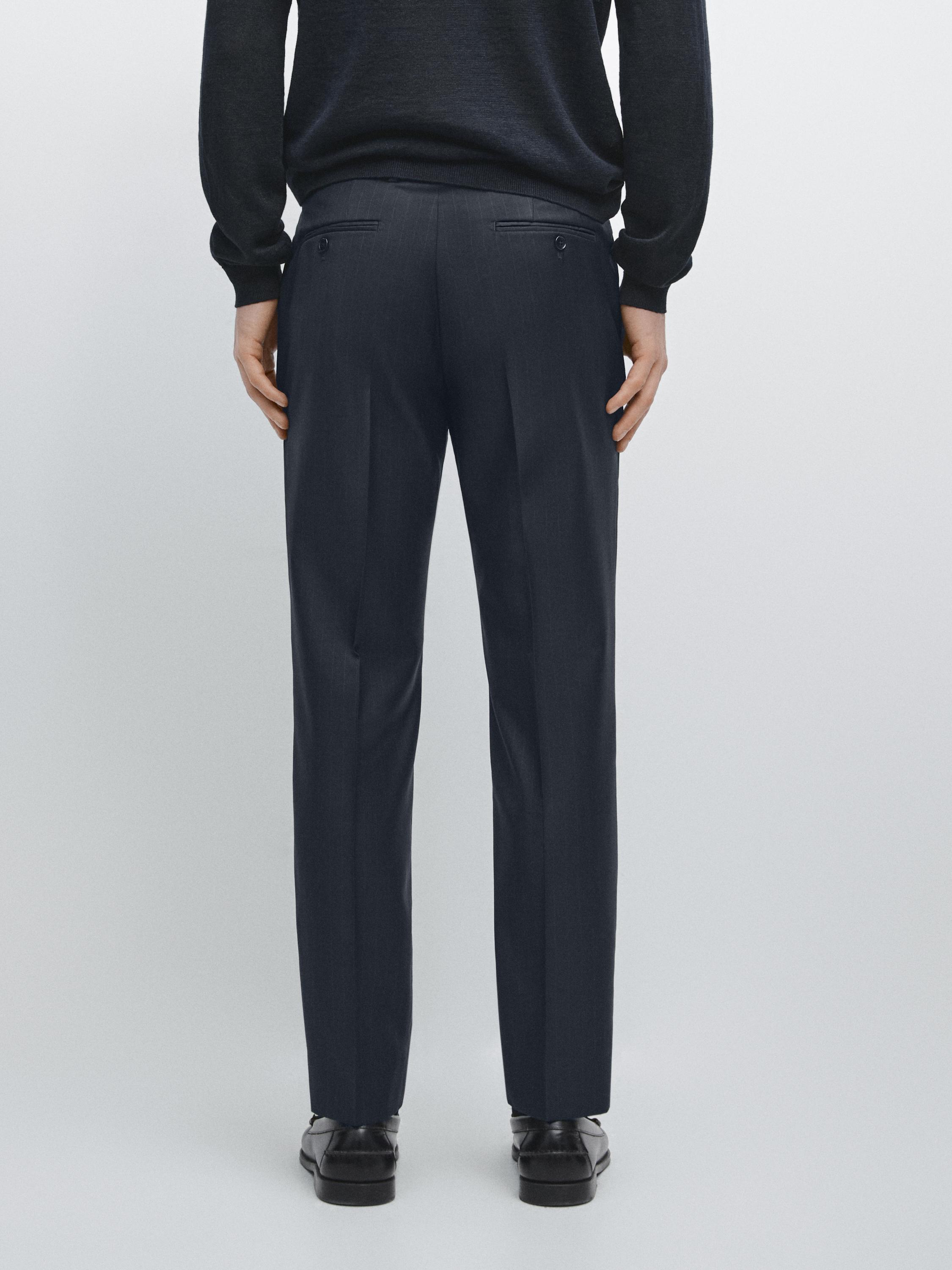 Striped cool wool suit trousers — NAVY BLUE