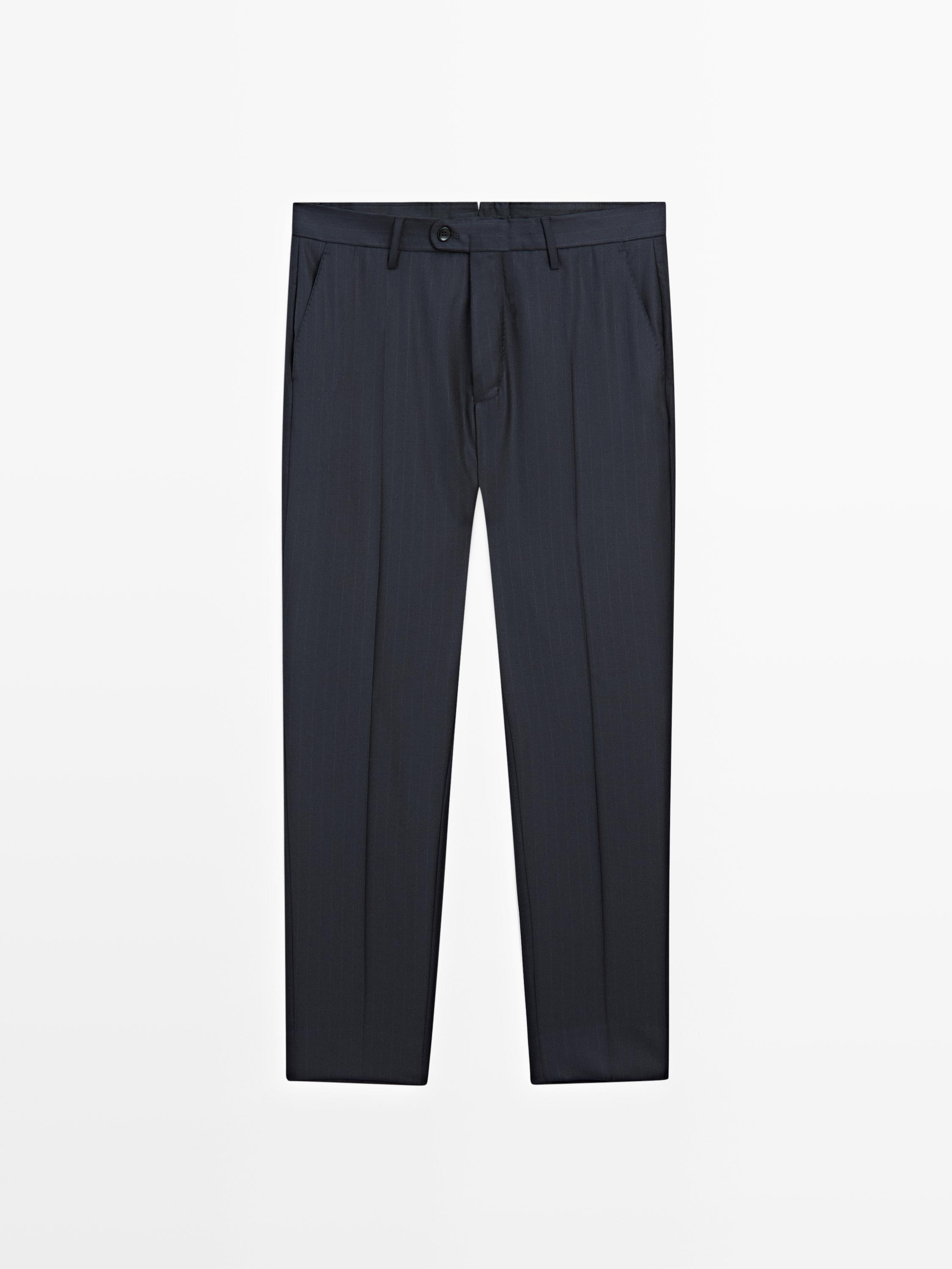 Striped cool wool suit trousers — NAVY BLUE