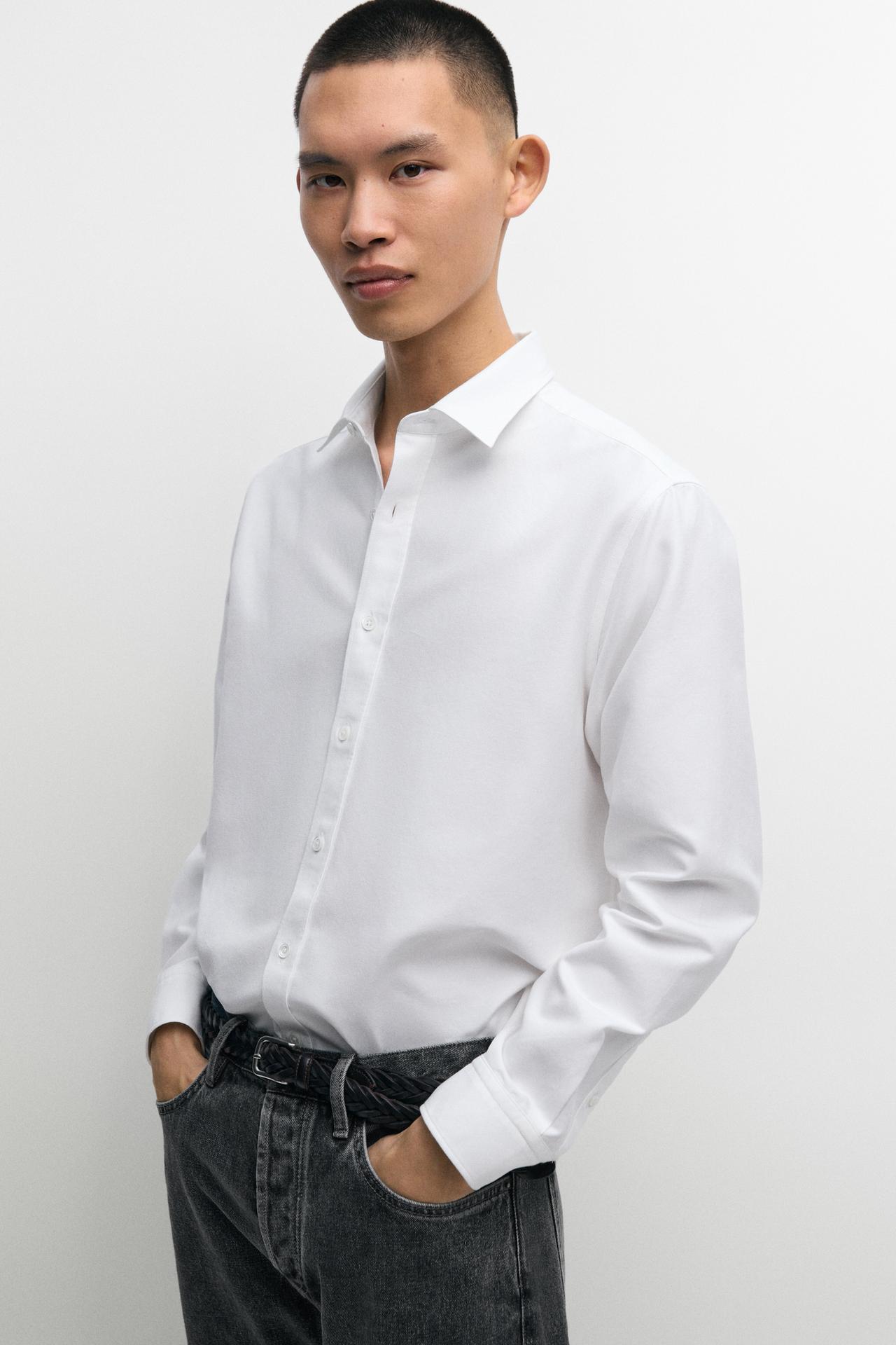 Regular fit 100% cotton Oxford shirt — WHITE