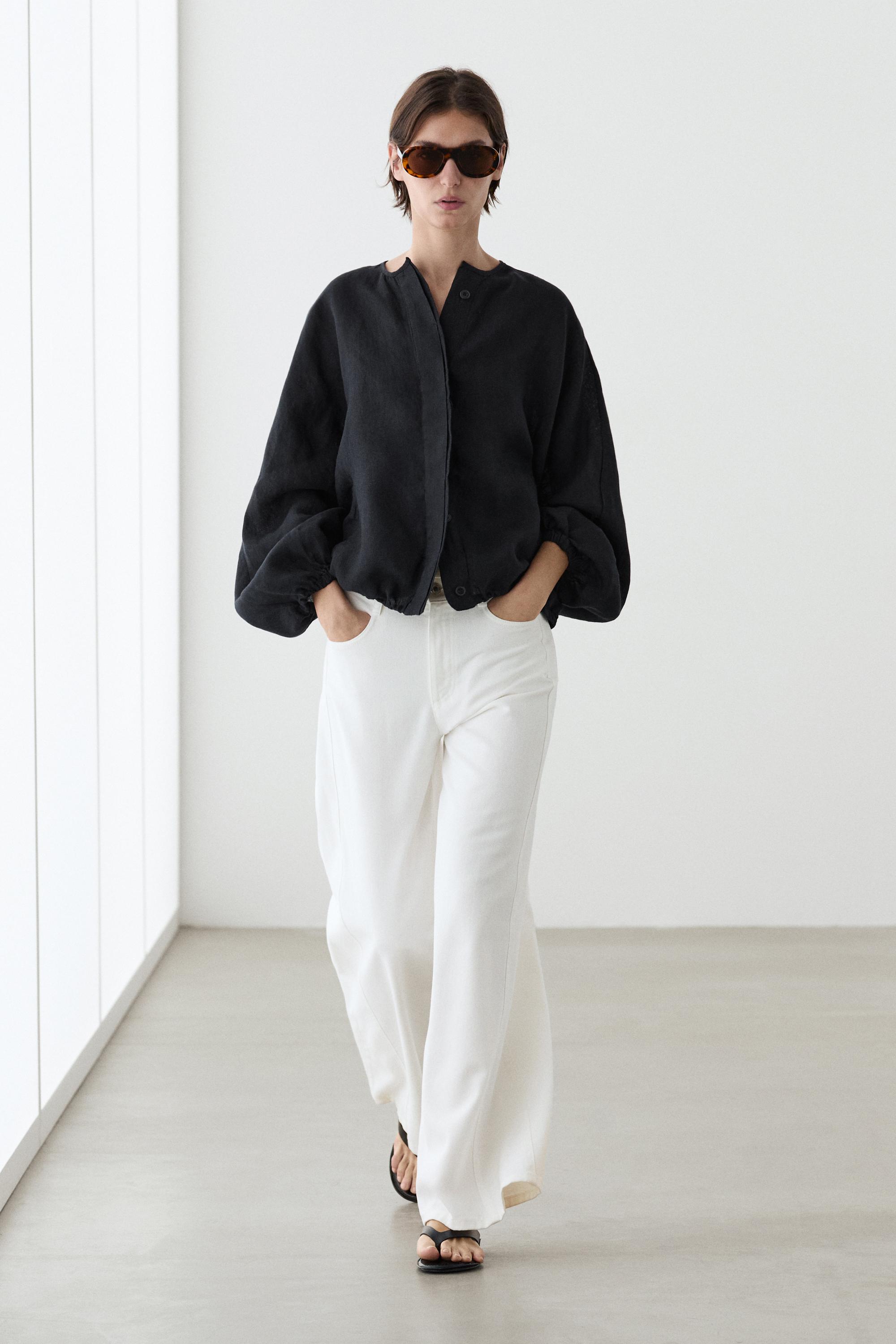 100% linen puff bomber jacket