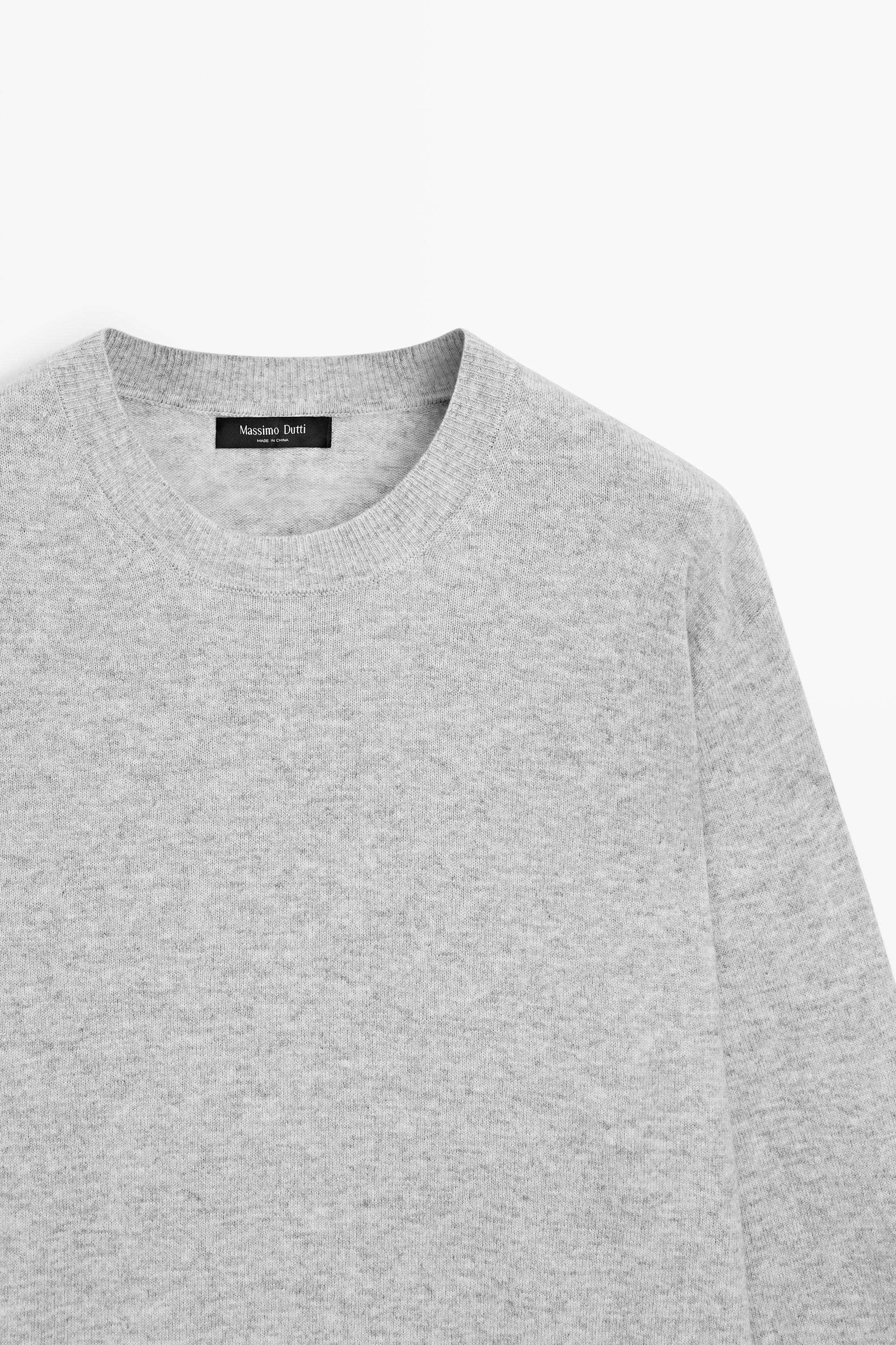Wool blend round neck knit sweater — GREY MARL