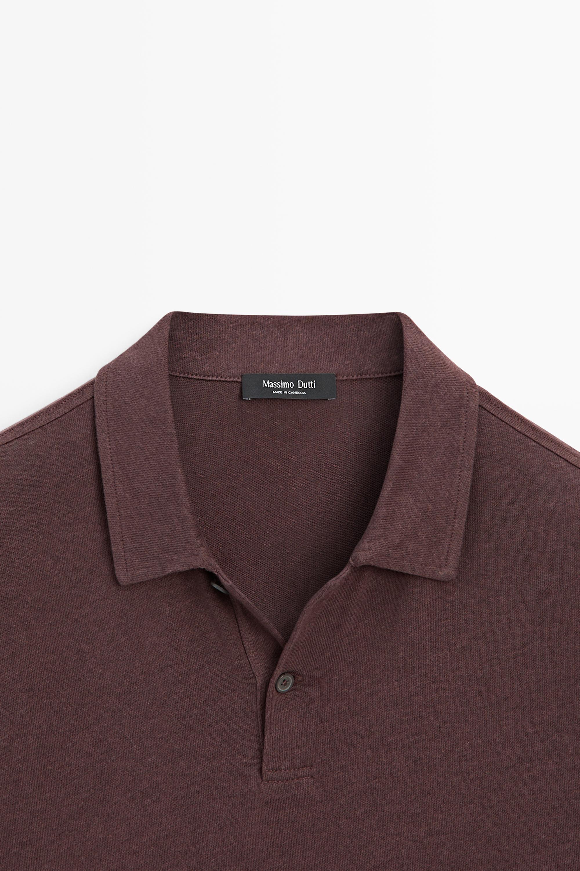 Linen and cotton short sleeve polo shirt — BURGUNDY