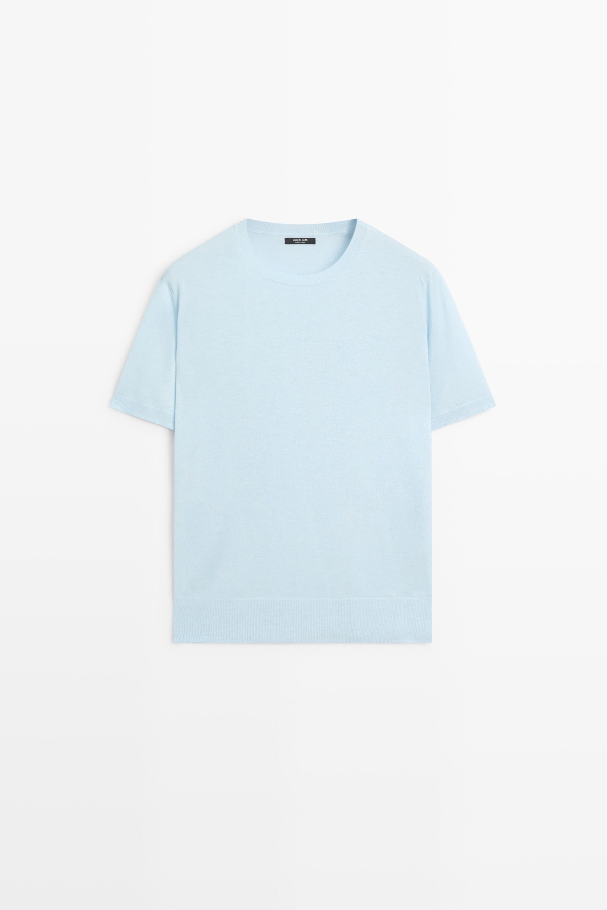 Short sleeve fine-knit wool-blend sweater