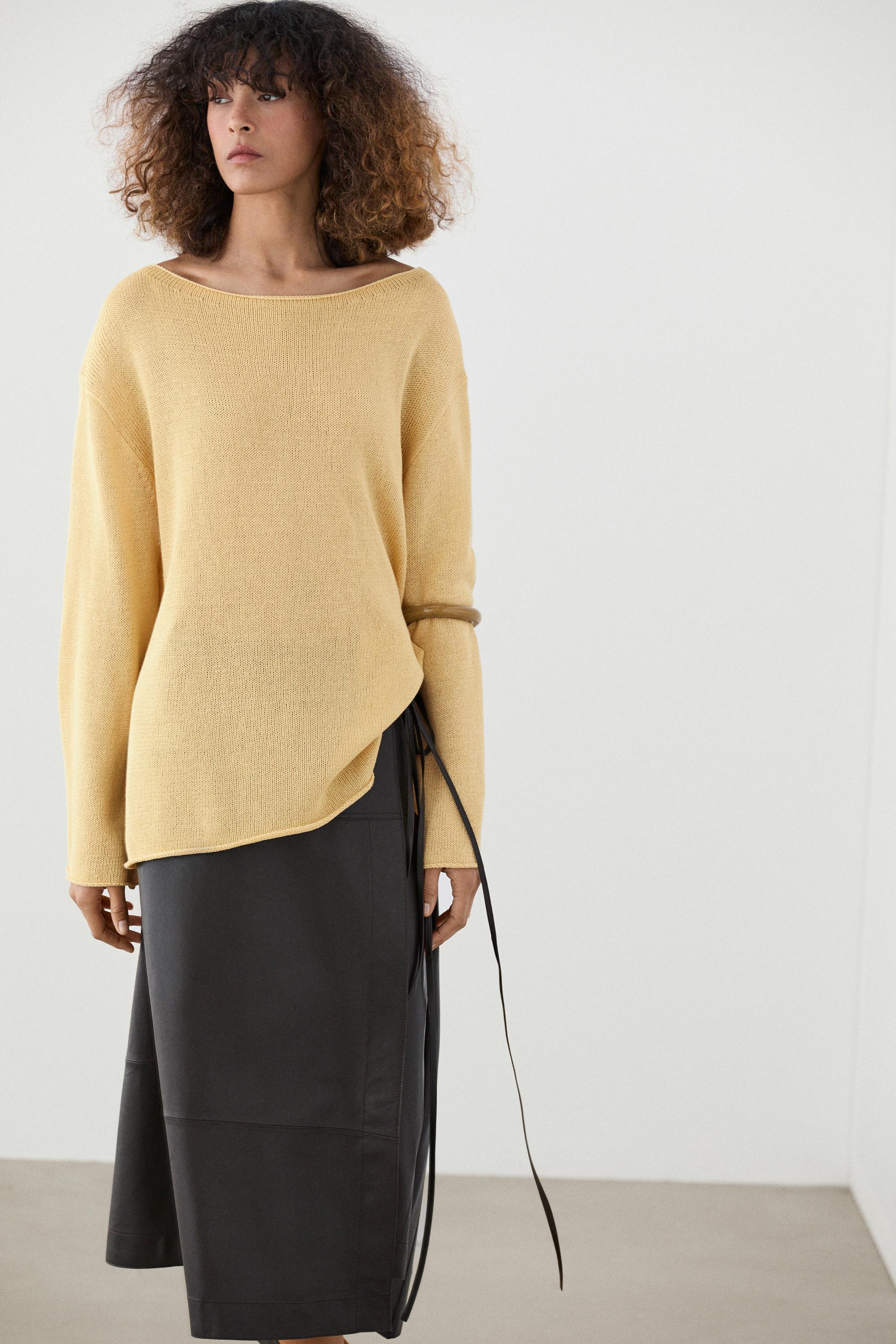 Nappa leather midi skirt with tie detail — BROWN