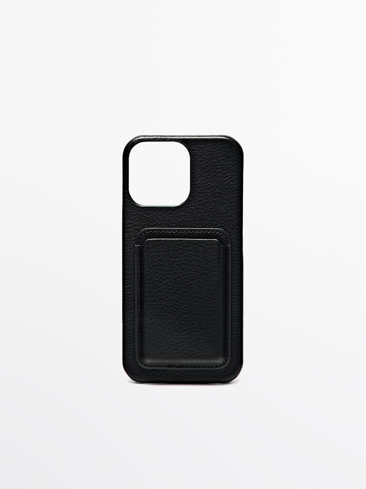 Massimo Dutti - Herre - Cover I Nappalæder Til Iphone Pro Max - Sort - 01