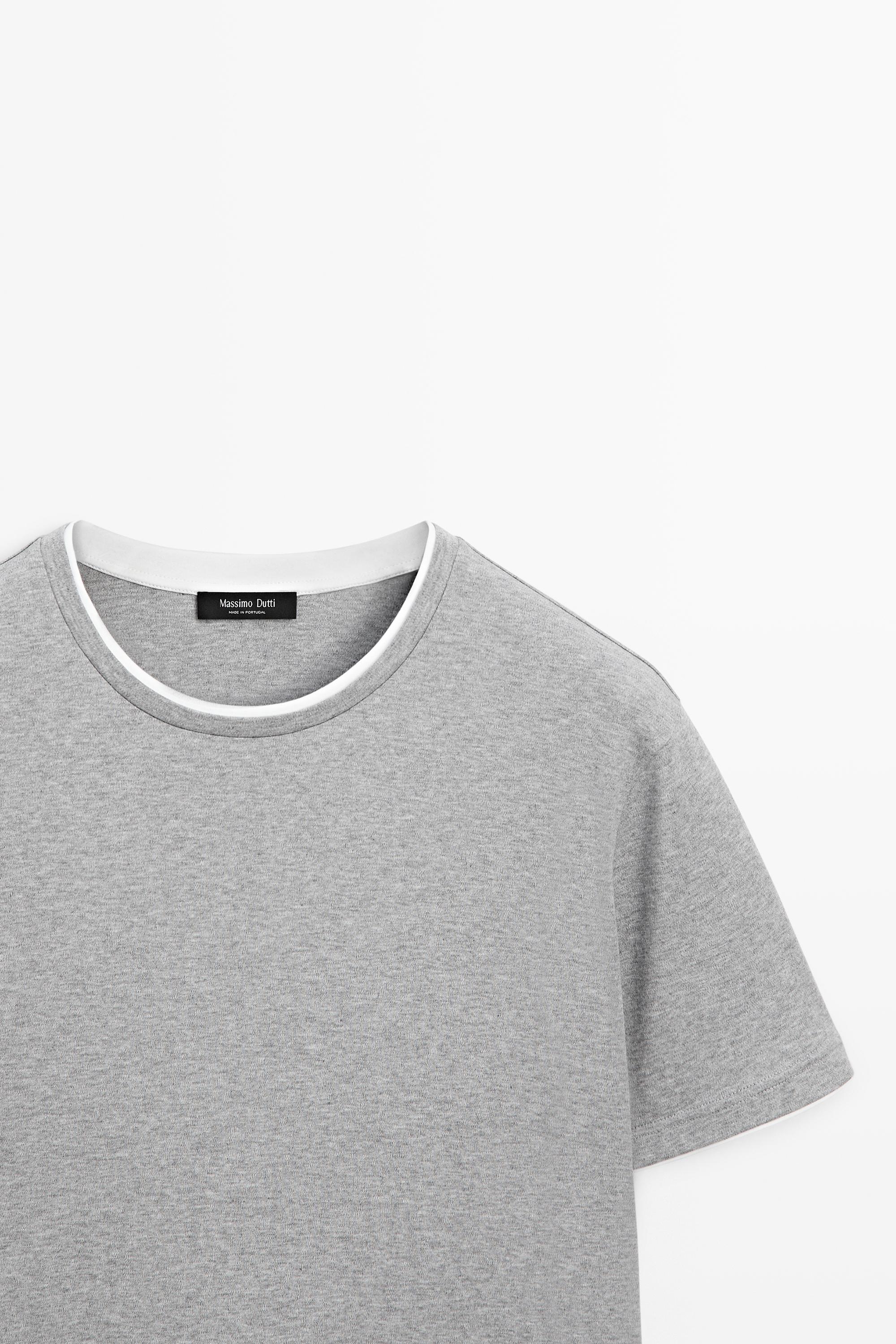 100% cotton T-shirt with contrast detail — GREY MARL
