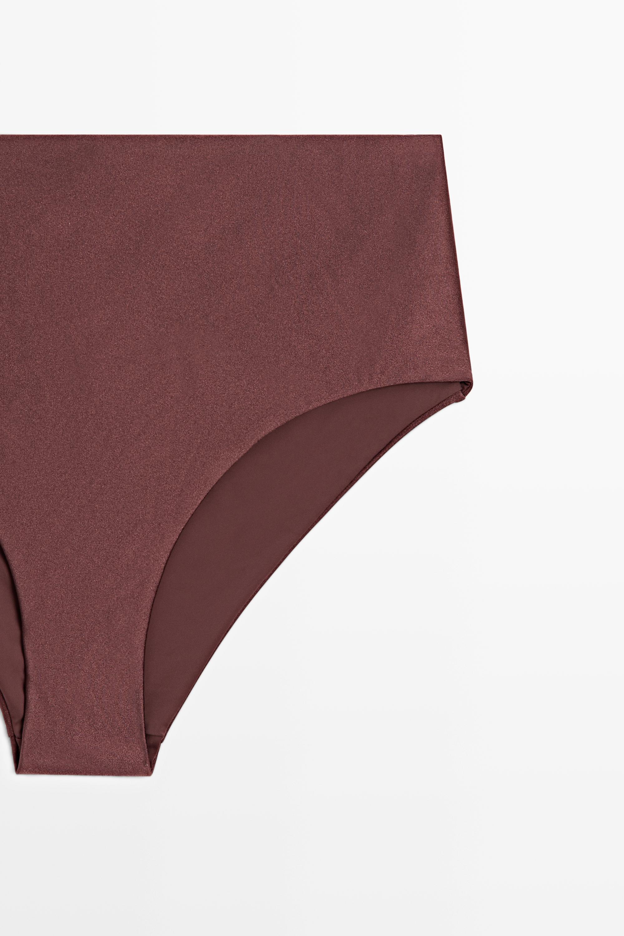 Shimmery high-waist bikini bottoms — BROWN