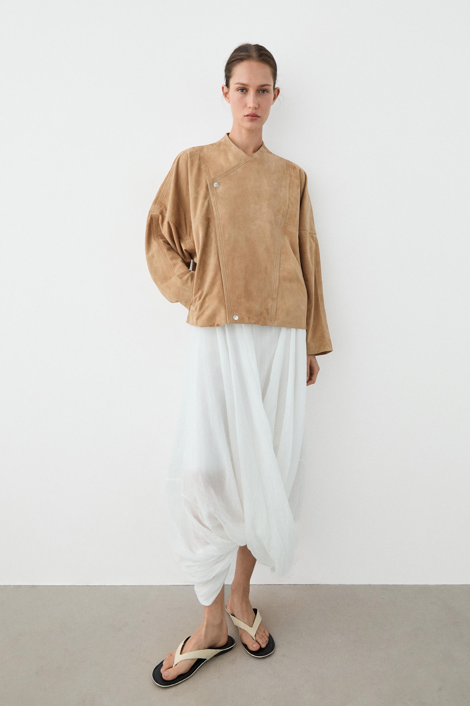 Double-breasted suede jacket — CAMEL