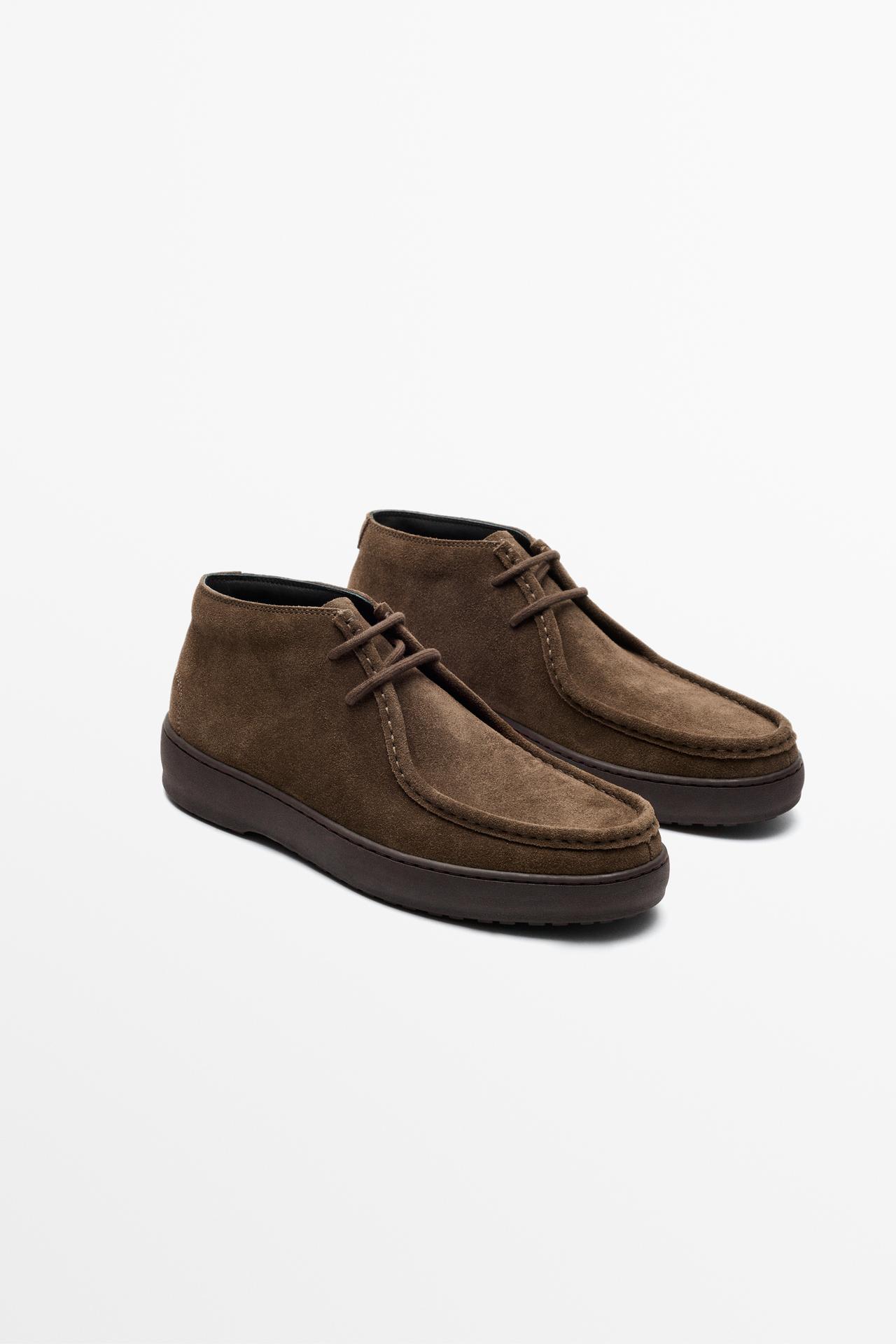 Split suede leather moc toe ankle shoe — OCHRE