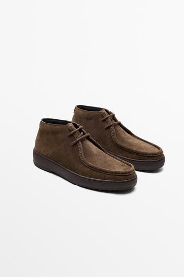 Split suede leather moc toe ankle shoe — OCHRE 2