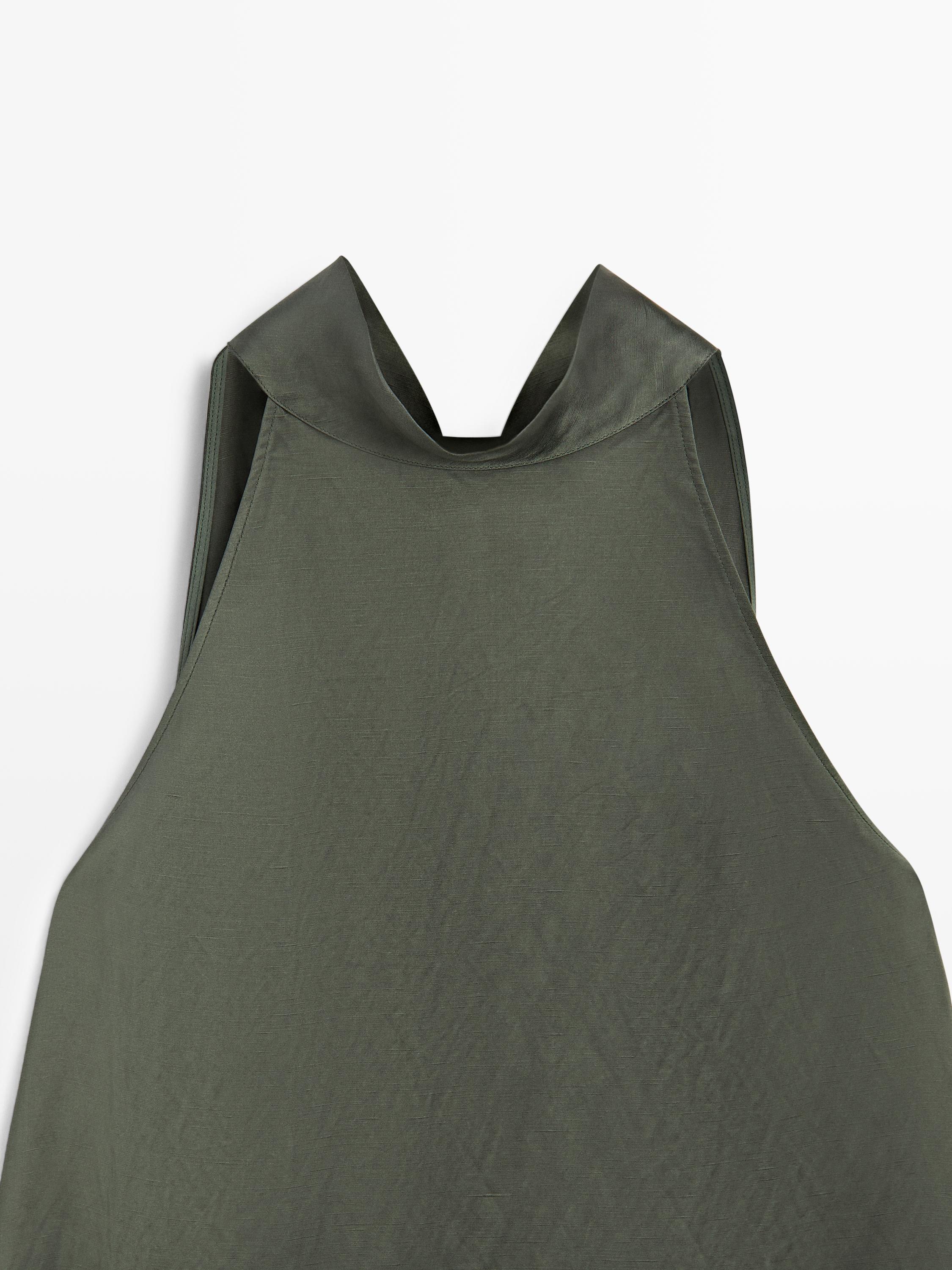 Satin halter top with tie detail — BLUISH GREEN