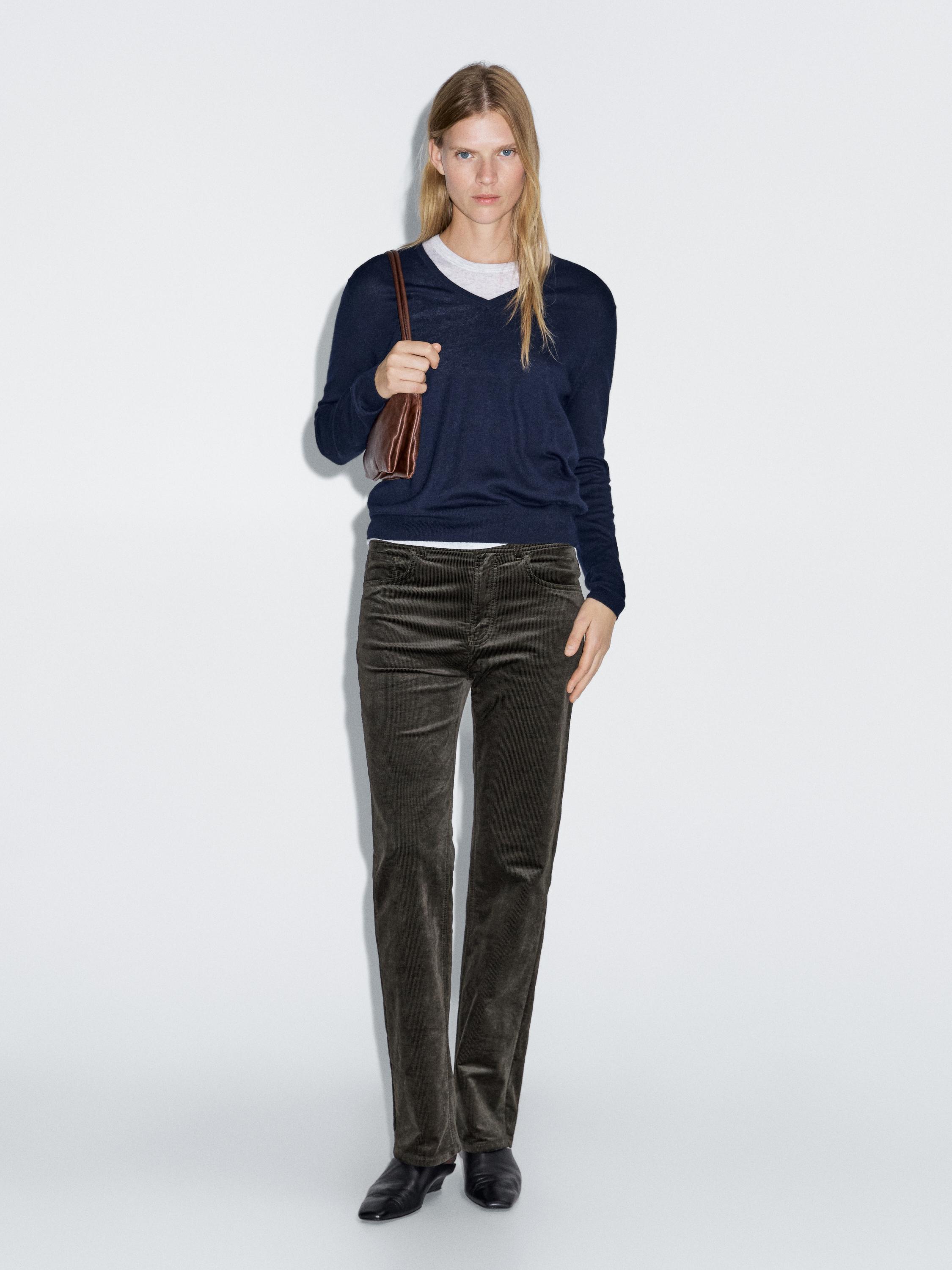 Pantalón recto micropana · Negro, Verde · Pantalón Massimo Dutti