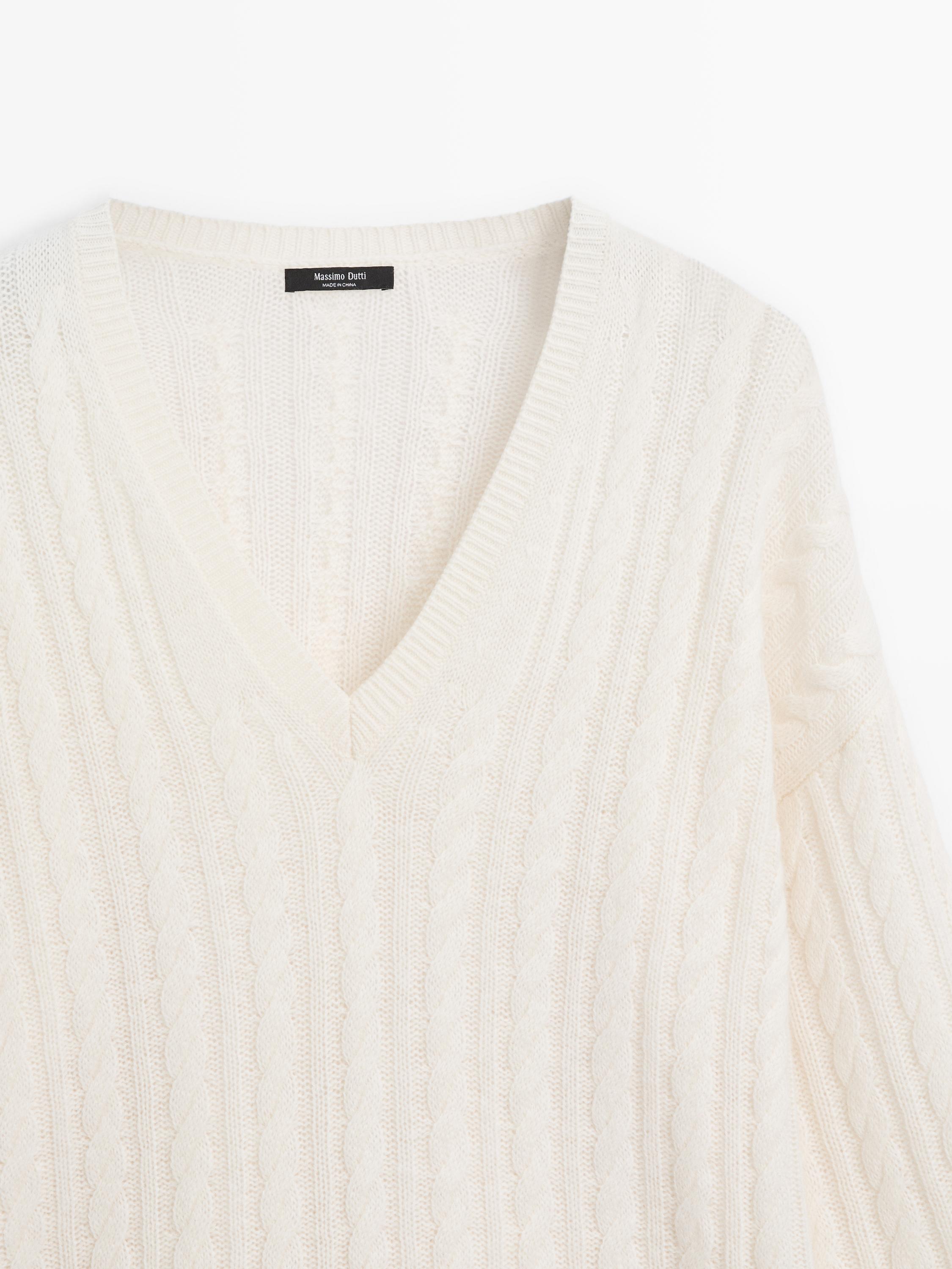 Cable-knit V-neck sweater