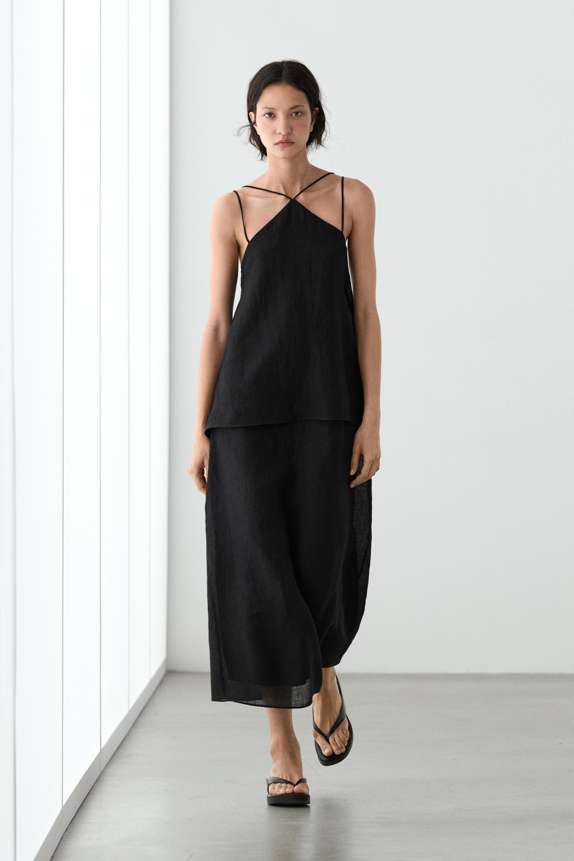 Flowing strappy 100% linen dress