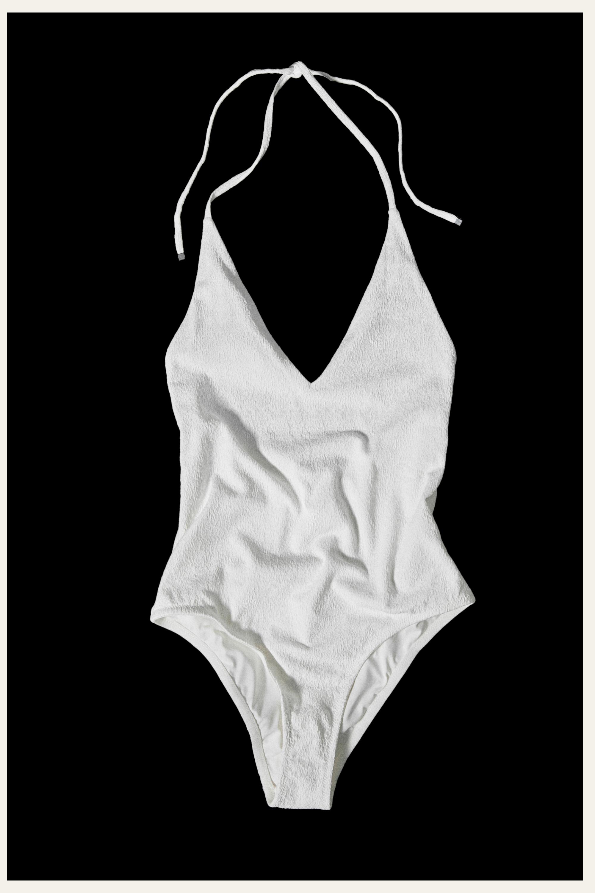 Textured V-neck swimsuit — Off white