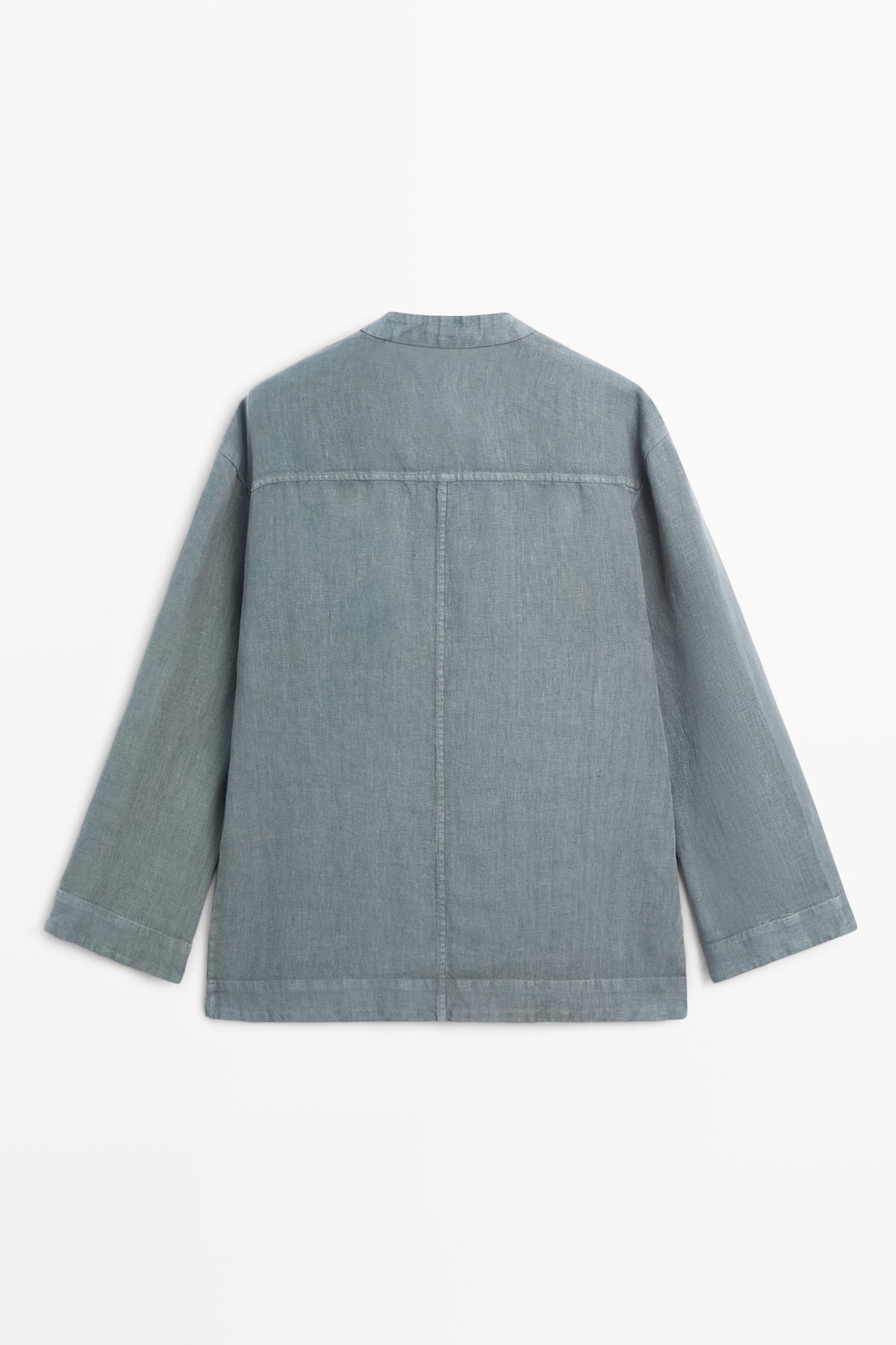 100% linen kimono with bows — BLUE