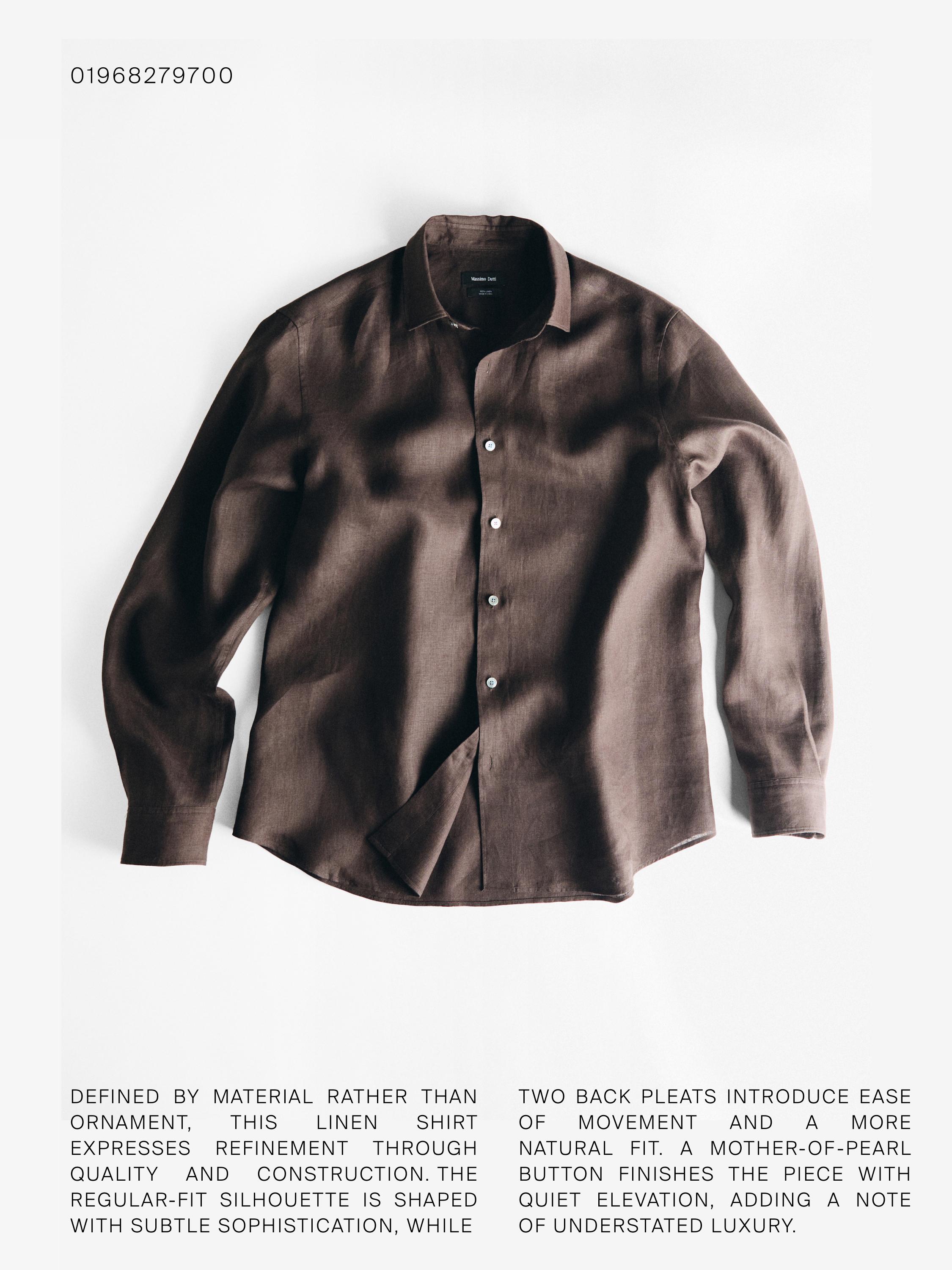 Extra fine regular fit linen shirt — BROWN