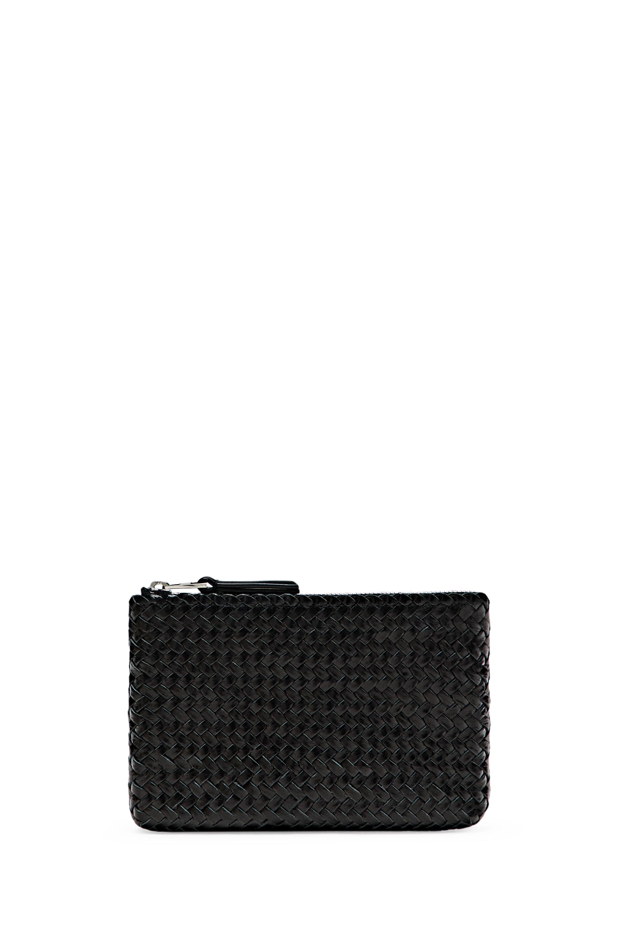 Braided nappa leather pouch bag — BLACK