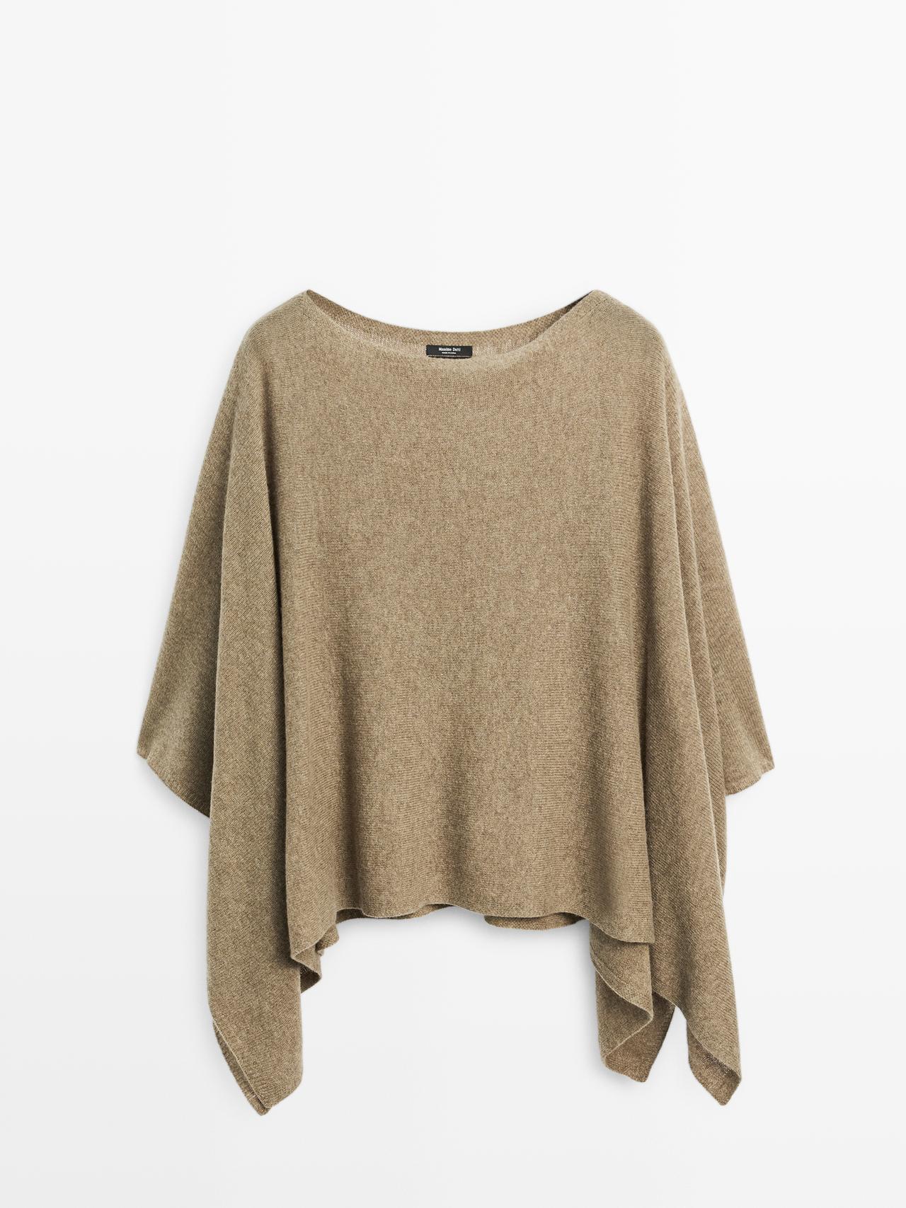 Massimo Dutti - Dame - Asymmetrisk Kappe I Strik Af 100 % Uld - Grøn - M