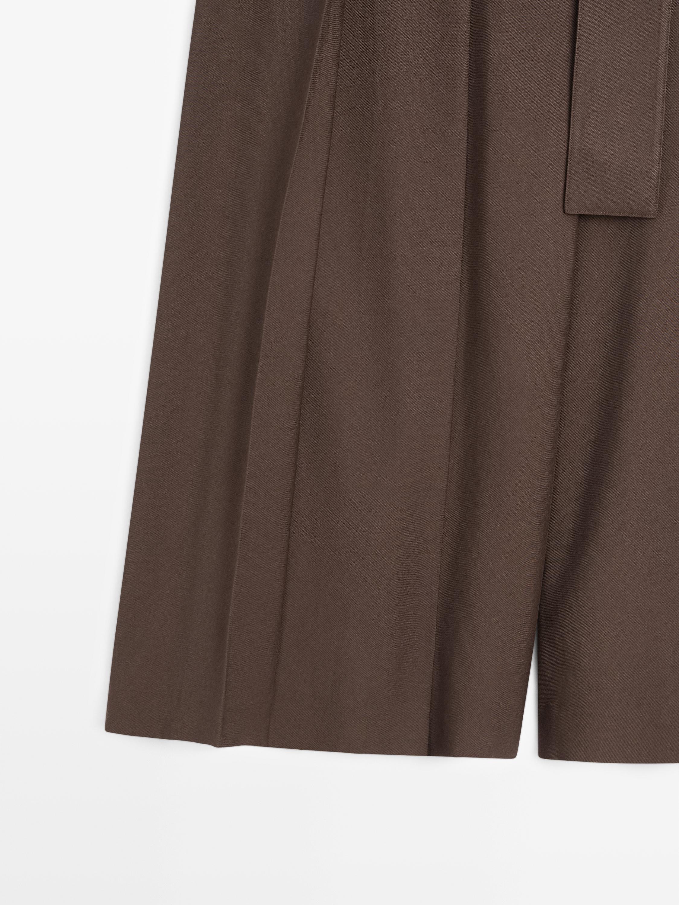 Pleated midi skort — BROWN