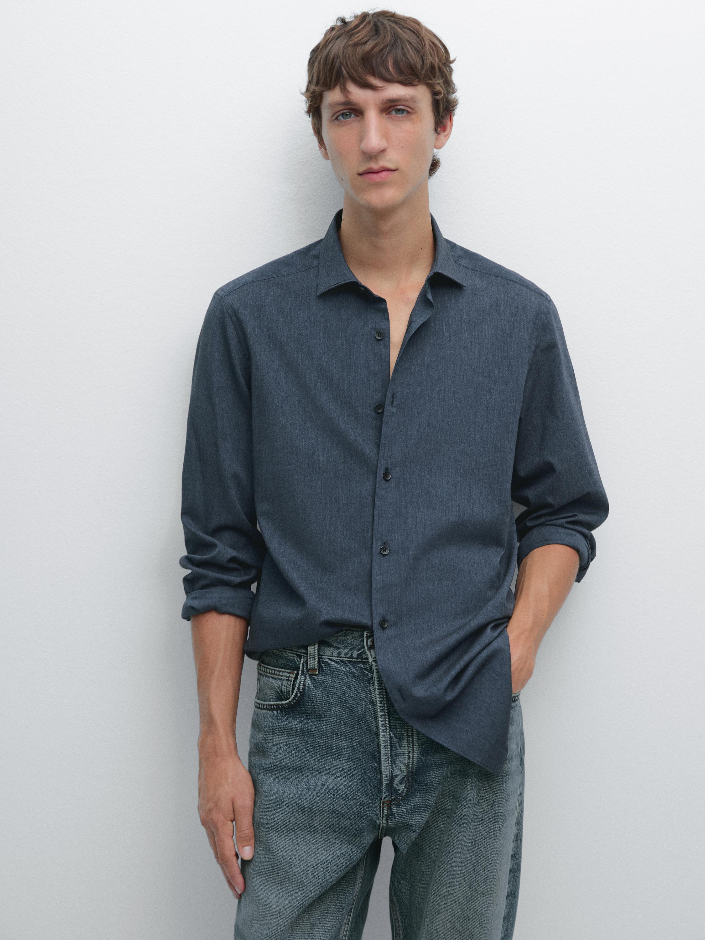Meliertes Slim-Fit-Hemd aus Twill