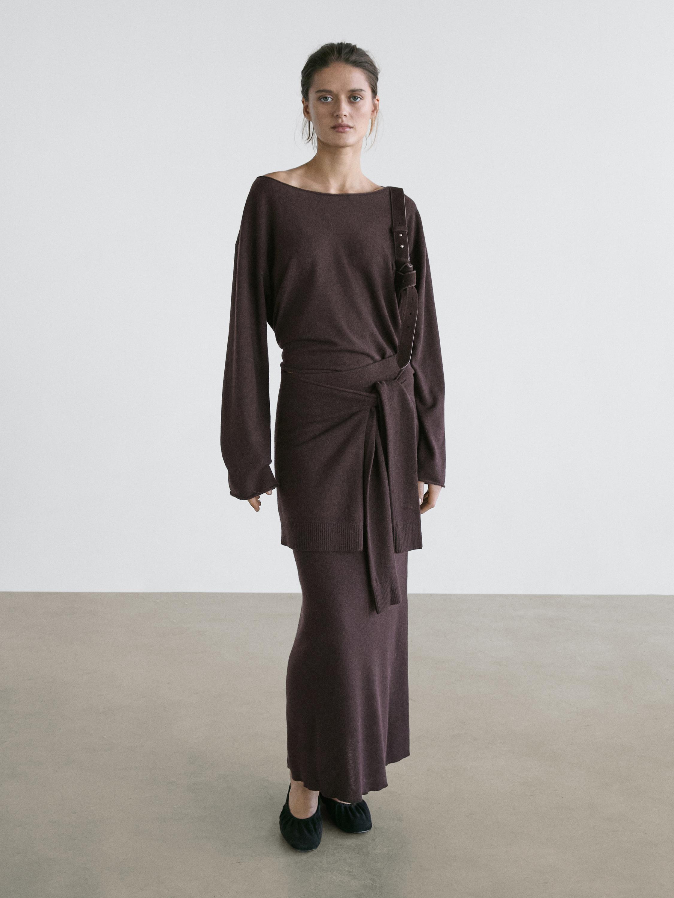 Knit skirt with knotted sleeve details — Chocolate