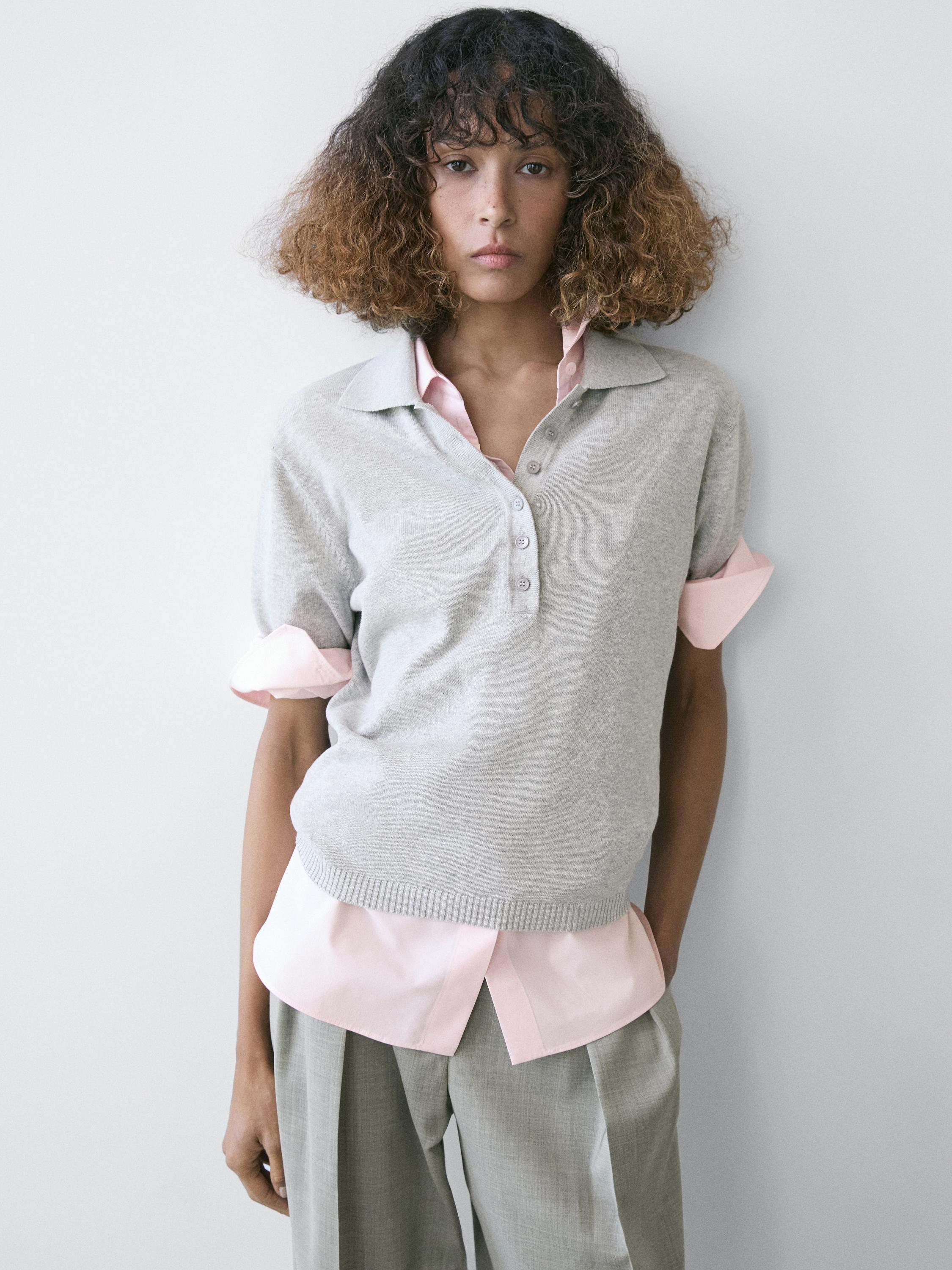 Cotton knit polo sweater